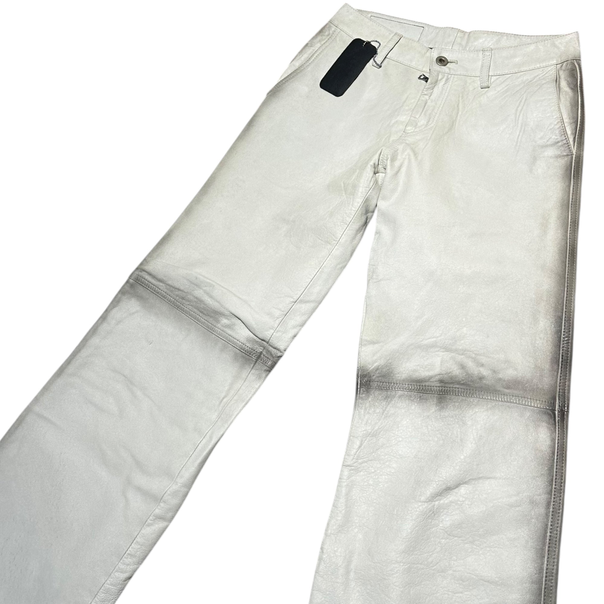 ISAMU KATAYAMA BACKLASH(イサムカタヤマバックラッシュ) Distressed Straight-Leg Leather Pants 汚れ加工 ストレートレザー パンツ ホワイト×ブラック 品質表示タグ欠品
