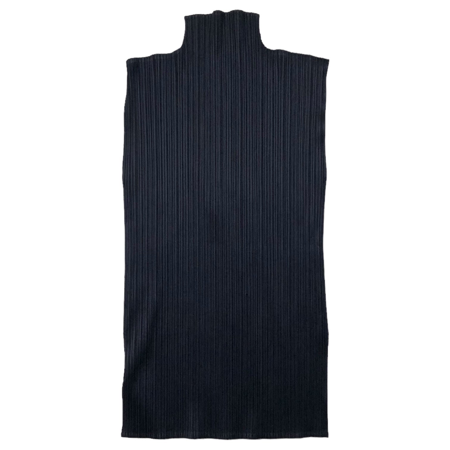 PLEATS PLEASE(プリーツプリーズ) 00AW Sleeveless pleated high neck cut and sew ノースリーブ プリーツ ハイネック カットソー PP04-JK603 3(L程度) ネイビー ブラウス ISSEY MIYAKE