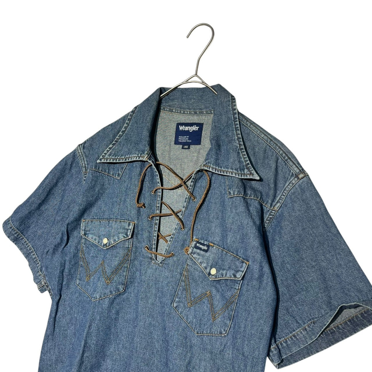 WRANGLER(ラングラー) 90~00's Lace-up short sleeve denim western shirt レースアップ 半袖 デニム ウエスタン シャツ M5236-28 L インディゴ ヴイエフジャパンタグ 短期間生産品