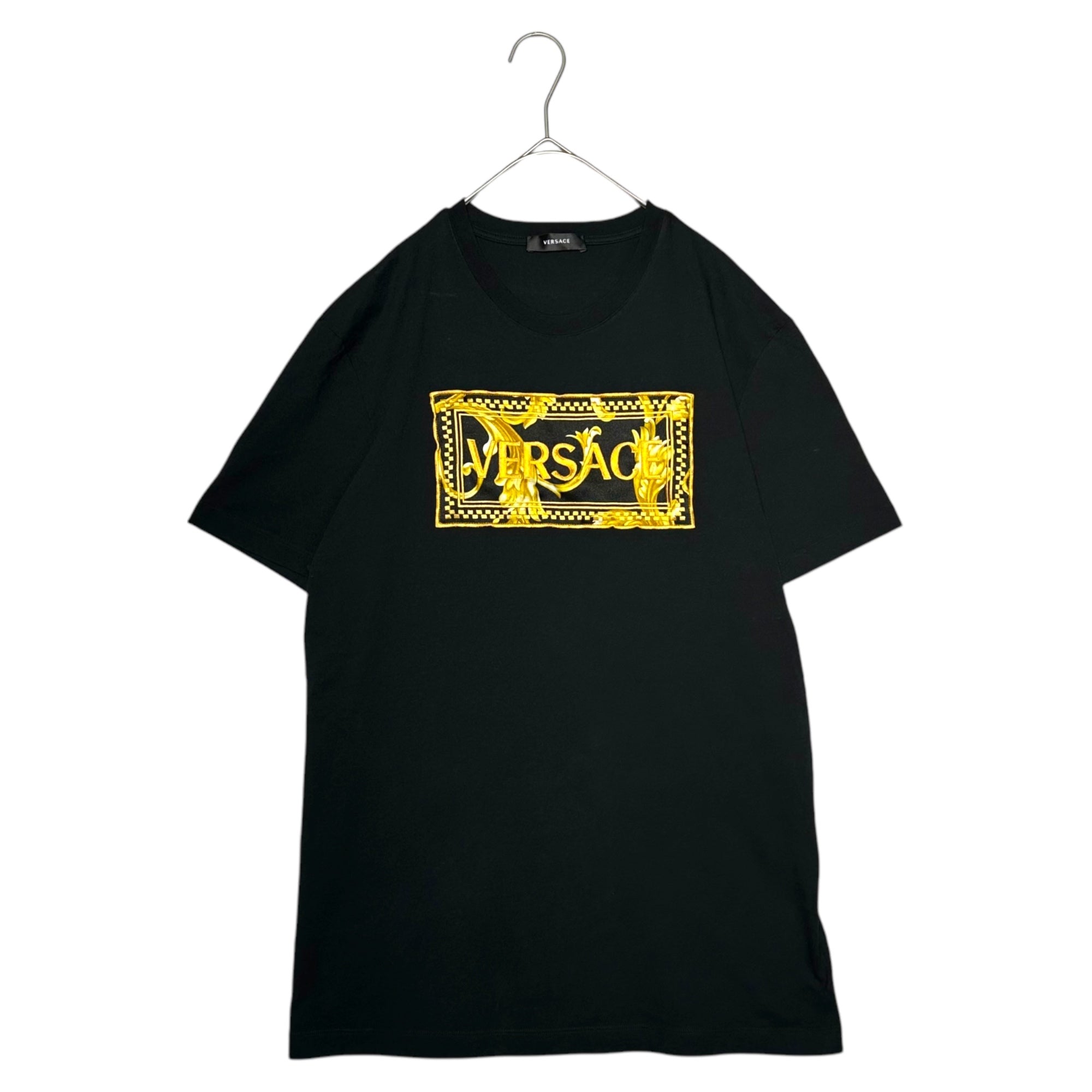 VERSACE(ヴェルサーチヴェルサーチェ) Box Embroidery Logo T-shirt ボックス 刺繍 ロゴ Tシャツ A89502S L ブラック
