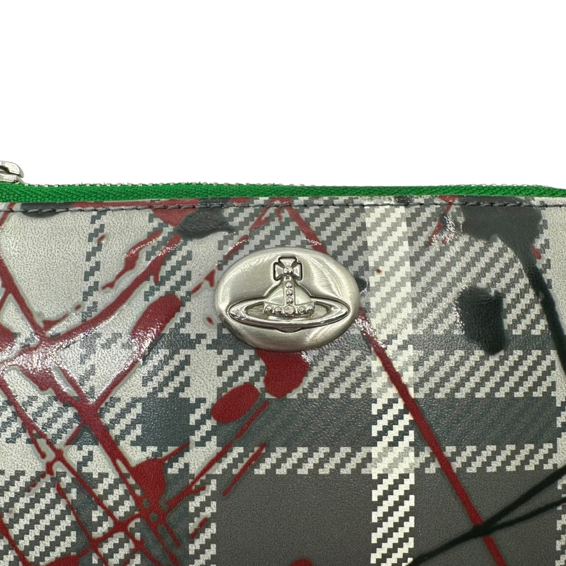 Vivienne Westwood(ヴィヴィアンウエストウッド) 00's Orb Logo Tartan Check Paint Zip Wallet オーブロゴ タータンチェック ペンキ ジップ ウォレット 3X18BL41 グレー×グリーン 財布 折り財布