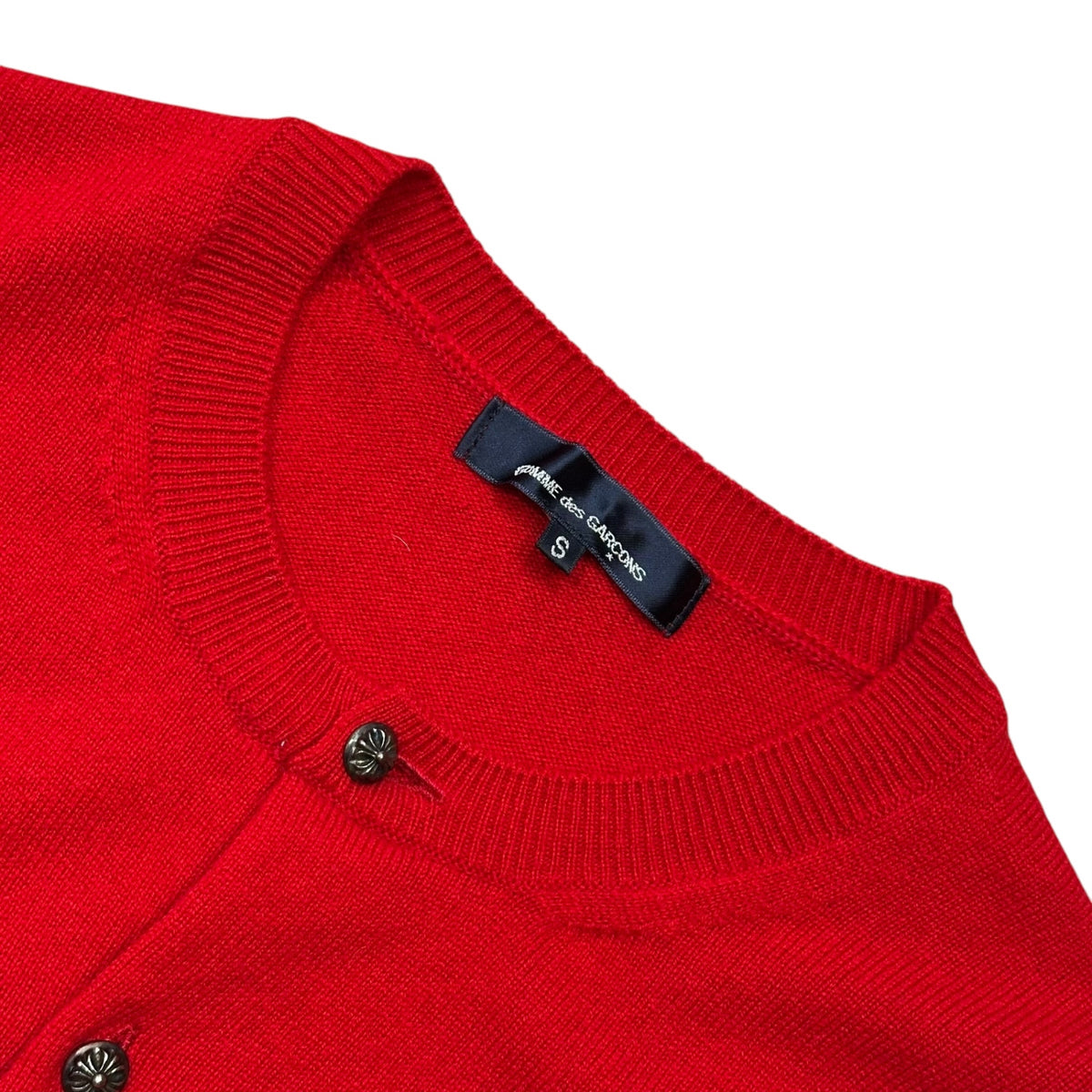 CHROME HEARTS × COMME des GARCONS(クロムハーツ × コムデギャルソン) 2015AW Cross-Over Button Cashmere Knit Cardigan クロスボールボタン カシミア ニットカーディガン KP-N002 S レッド×シルバー AD2015 少数生産稀少品 カシミヤ100%