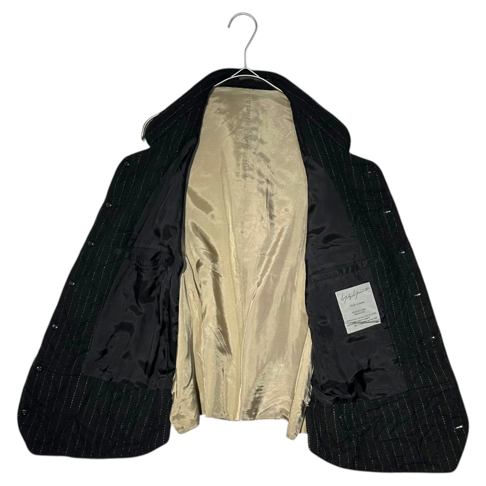 YOHJI YAMAMOTO POUR HOMME(ヨウジヤマモトプールオム) 11AW Wool Stripe Wrinkle-Finish Gilet ウール ストライプ シワ加工 ジレ HP-V12-116 3(M程度) ブラック ベスト