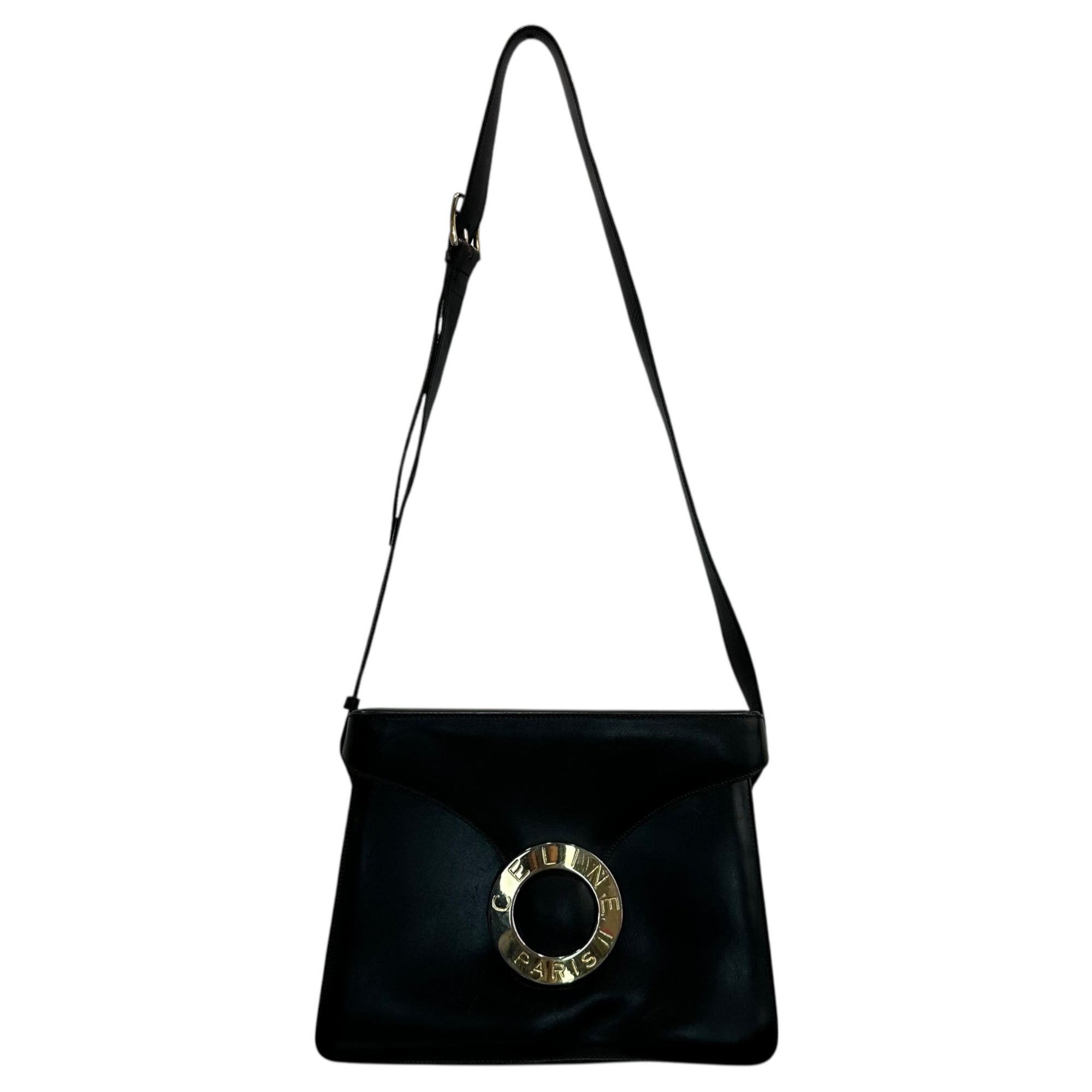 CELINE(セリーヌ) 00's Vintage Big Circle Logo Shoulder bag ヴィンテージ ビッグ サークル ロゴ ショルダー バッグ F/01 ブラック×ゴールド