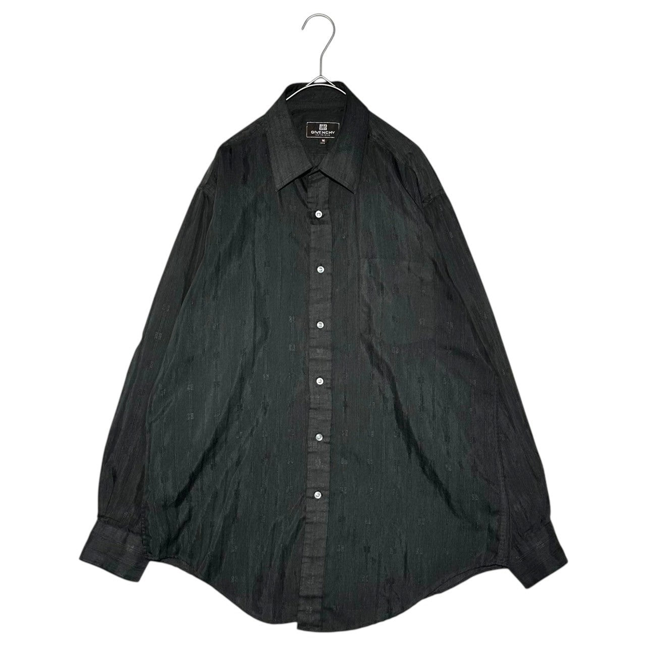 GIVENCHY(ジバンシィ) 90's Logo Sheer L/S Shirt ロゴ 総柄 シアー 長袖 シャツ 16(L程度) ブラック 90年代 ヴィンテージ