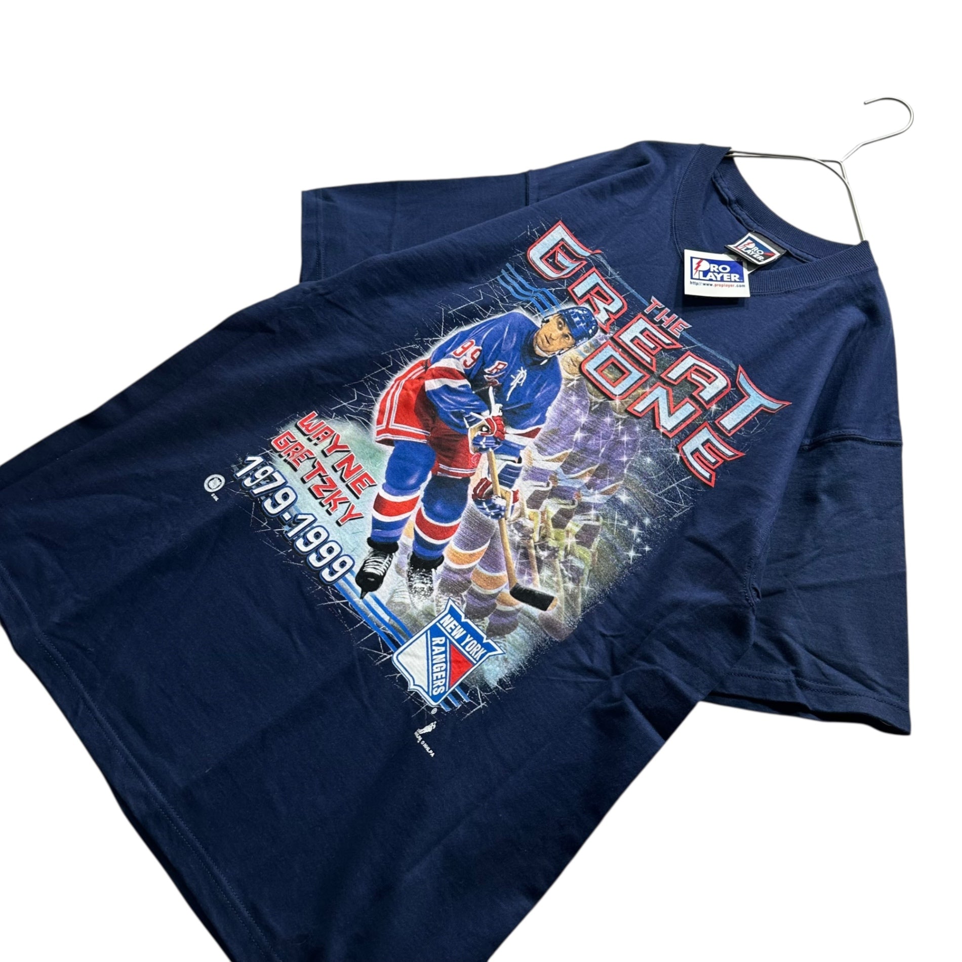 VINTAGE(ヴィンテージ) 99~00's NHL Wayne Gretzky ナショナル ホッケー リーグ ウェイン グレツキー 引退 プリント Tシャツ L ネイビー タグ付 デッドストック 1999年引退Tシャツ