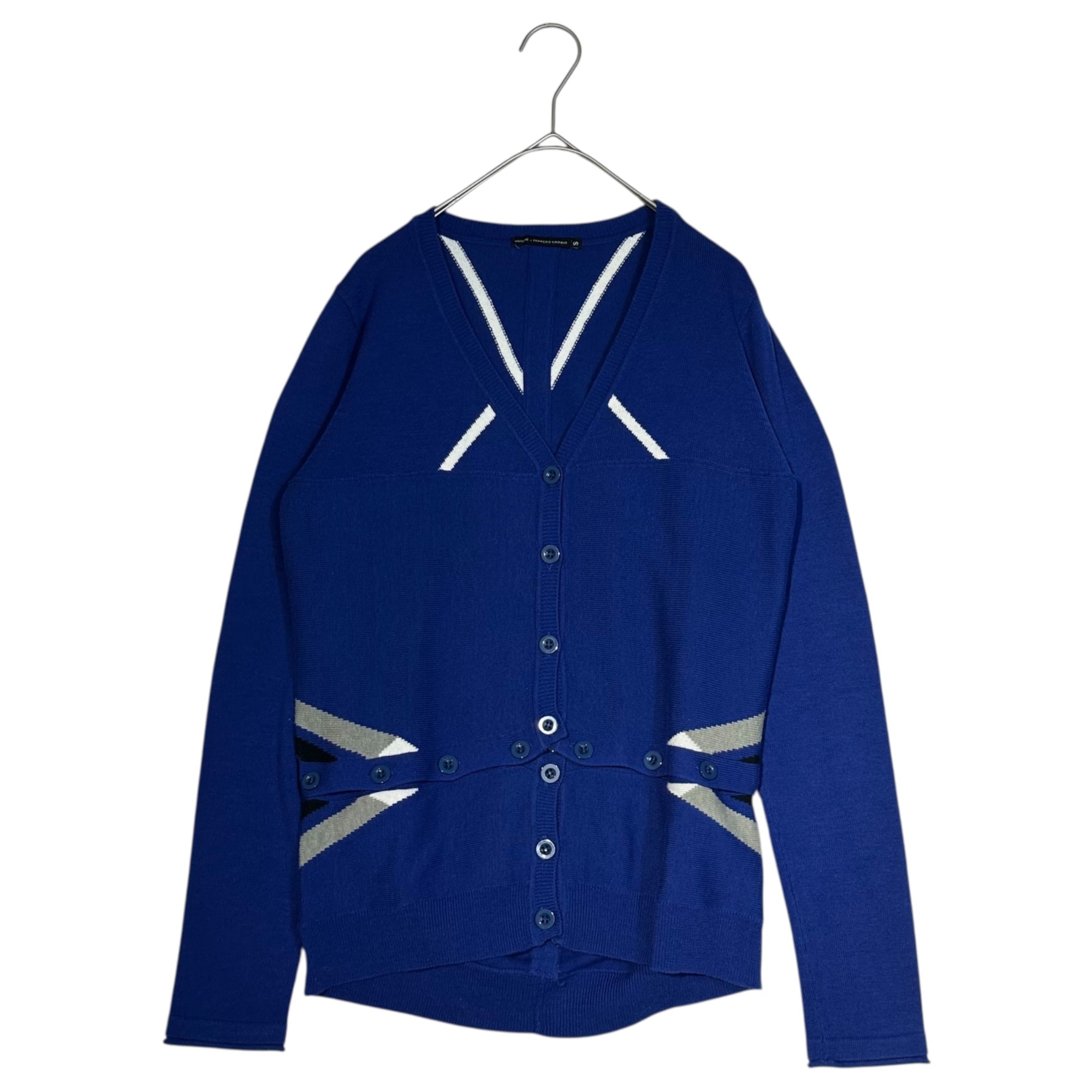 MARITHE FRANCOIS GIRBAUD(マリテフランソワジルボー) 00's 2WAY Cotton Cross Button Gimmick Cardigan コットン ミックス クロス ボタン ギミック ニット カーディガン F5-8246 S ブルー Y2K