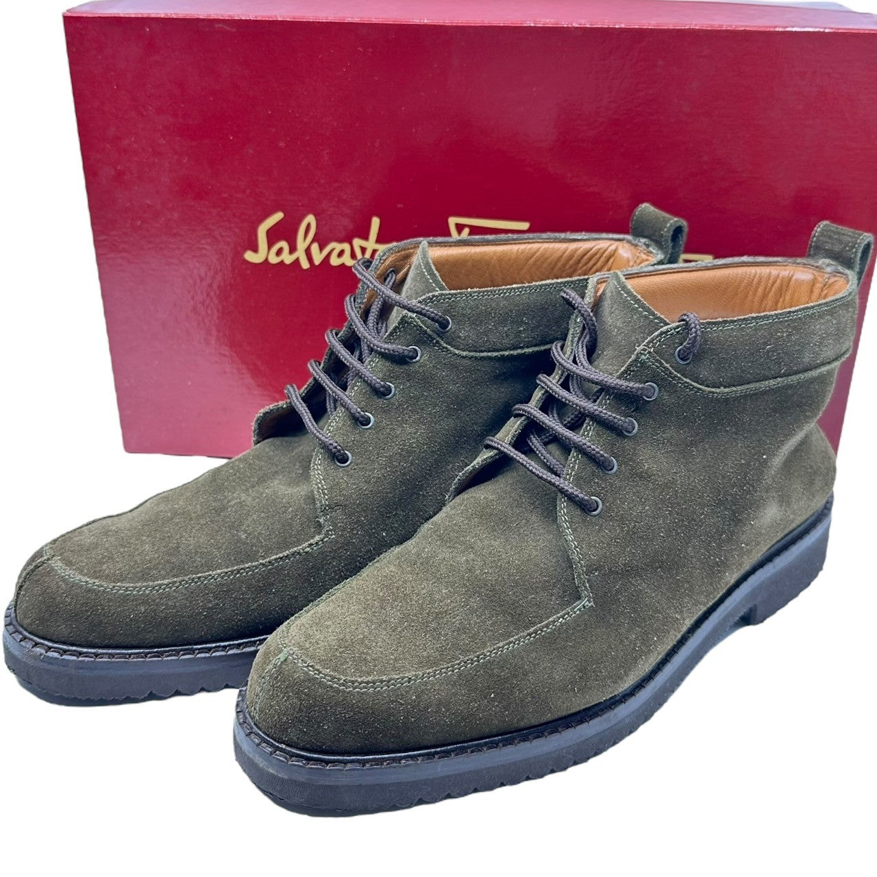 Salvatore Ferragamo(サルヴァトーレフェラガモ) SPORTS Suede leather chucker boots スウェード レザー チャッカー ブーツ 0372 7(24cm程度) ブラウン レザー シューズ