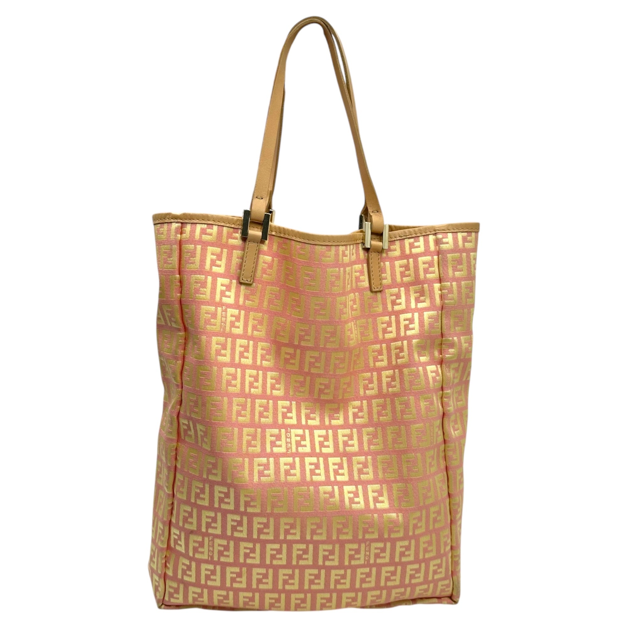 FENDI(フェンディ) Zucchini Pattern Tote Bag with Mini Pouch ズッキーニ柄 ミニポーチ トート バッグ 3677 8BH006 028 ピンク×ゴールド ズッカ