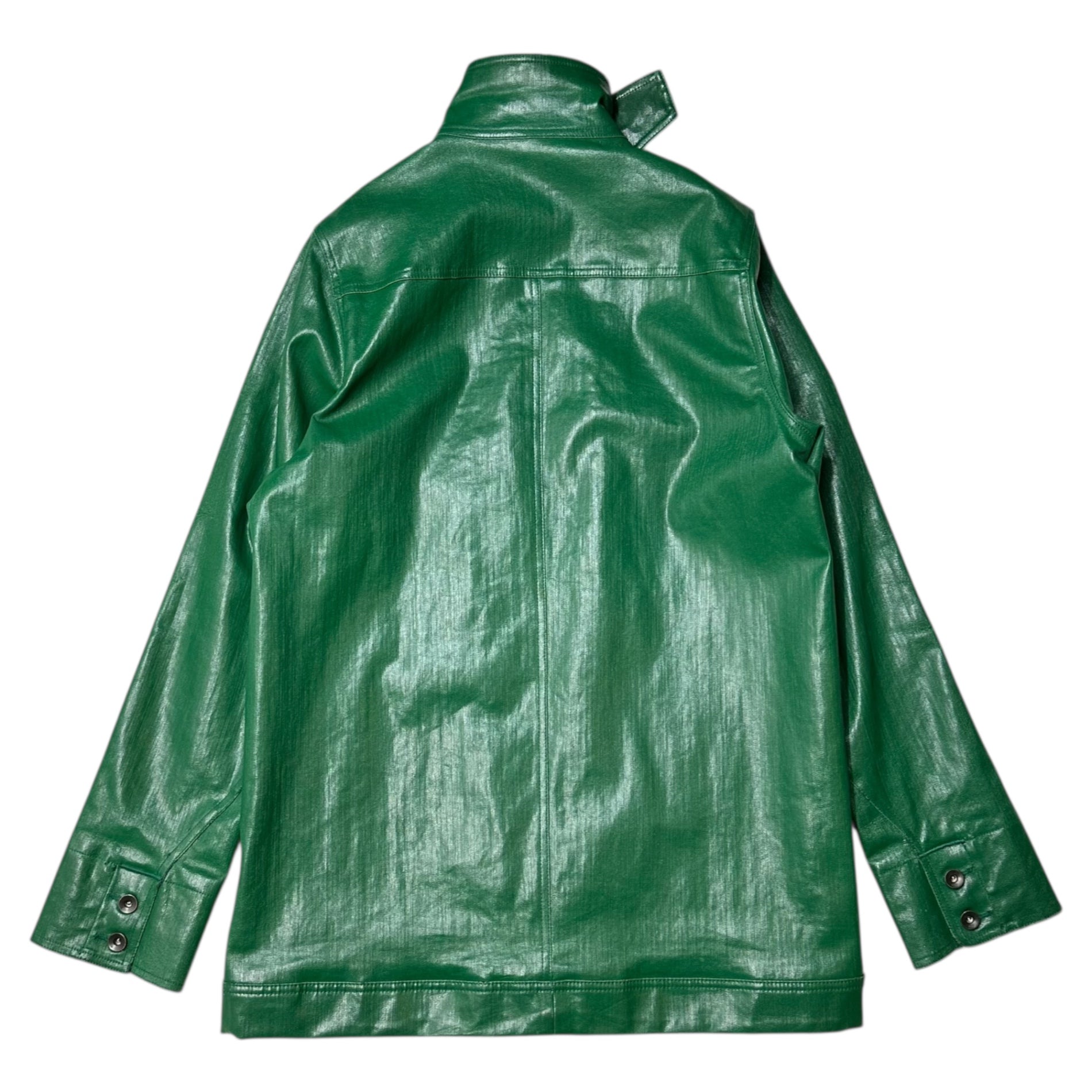 【SALE対象外】Rick Owens DRKSHDW(リックオウエンスダークシャドウ) 18SS Green Polyurethane Coated Zip-Up Black Denim Jacket グリーン ポリウレタン コーティング ジップアップ ブラックデニム ジャケット DU18S3770-SLQ S グリーン