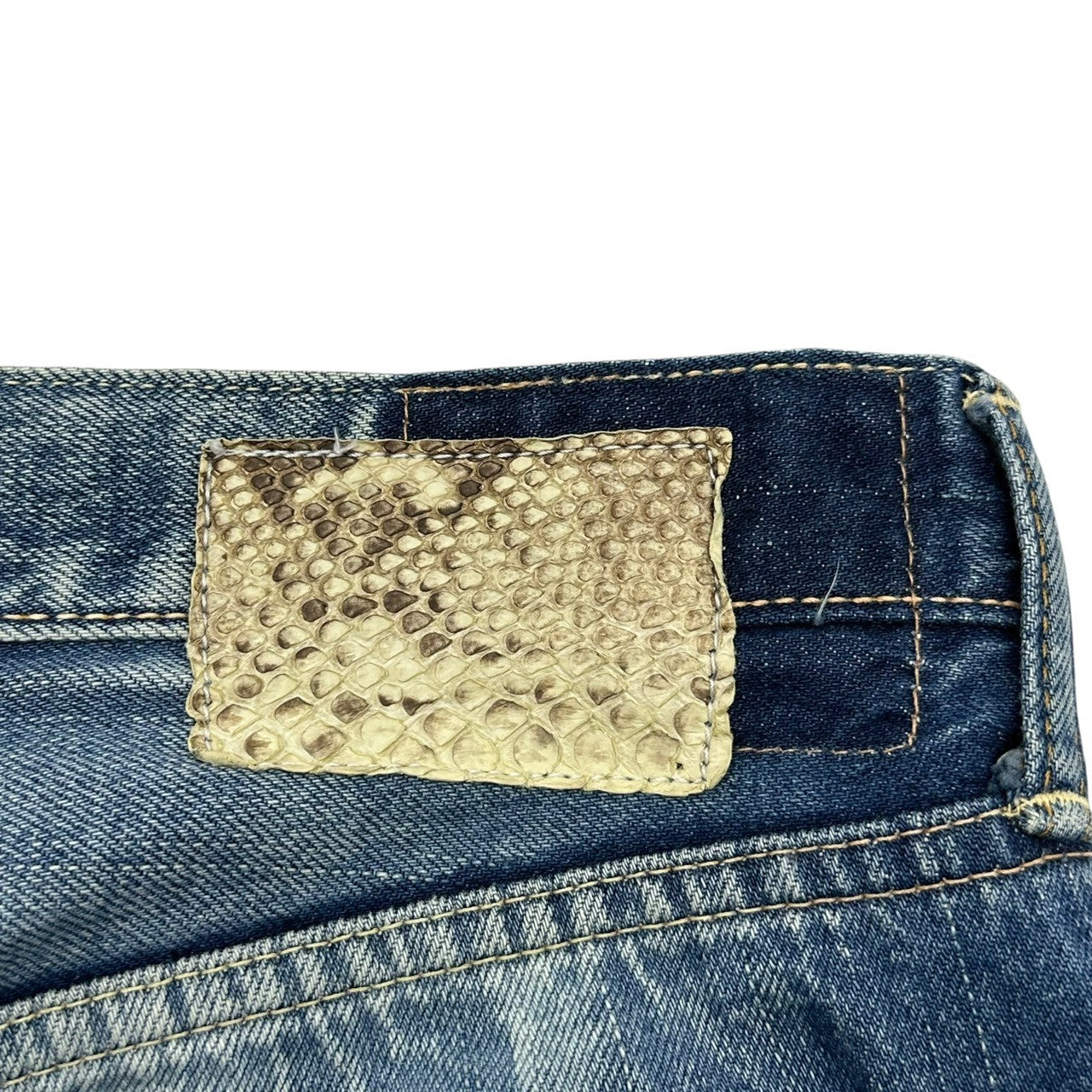 VISVIM(ビズビム/ヴィズヴィム) FLUXS Serge de nimes 06D4 ヴィンテージ 加工 デニム パンツ W36/L30 インディゴ スネークパッチ ダメージ リペア加工