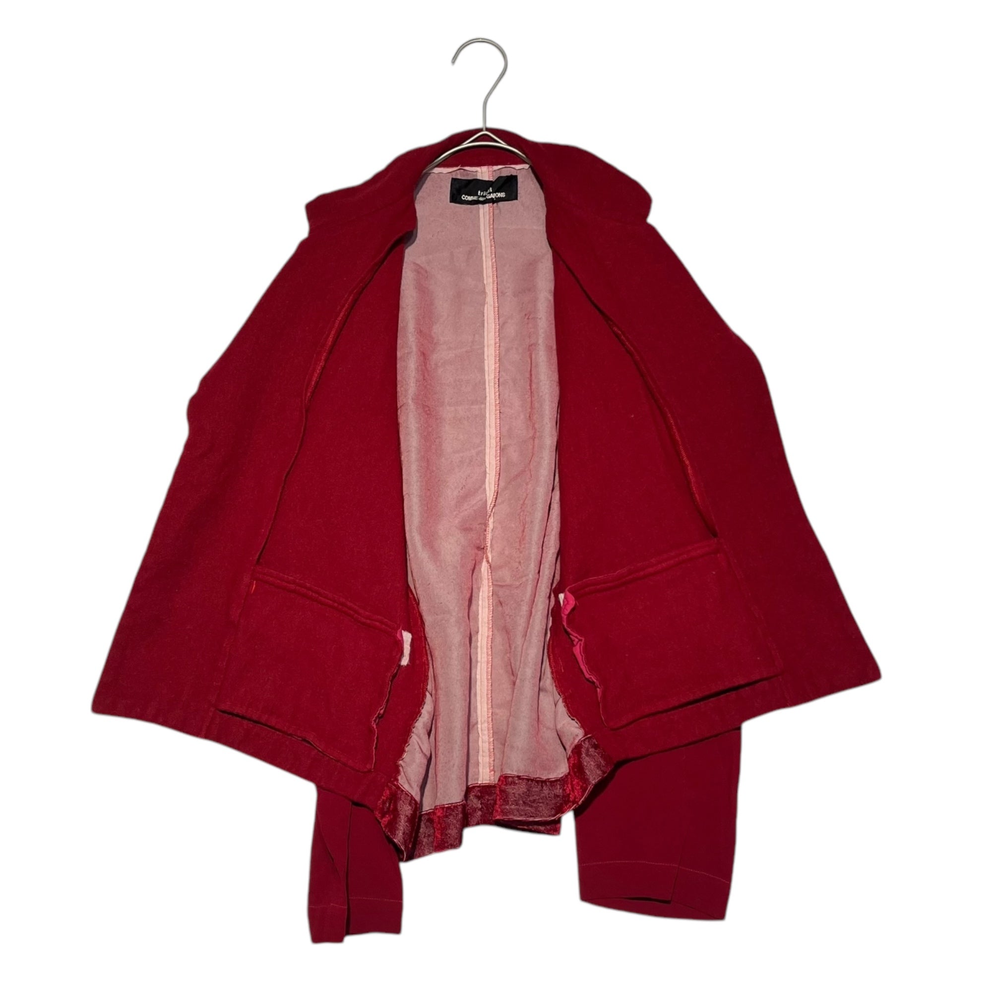 tricot COMME des GARCONS(トリココムデギャルソン) 99AW Switching different materials, short length, buttonless jacket 異素材切替 ショート丈 ボタンレス ジャケット TJ-070120 FREE レッド AD1999