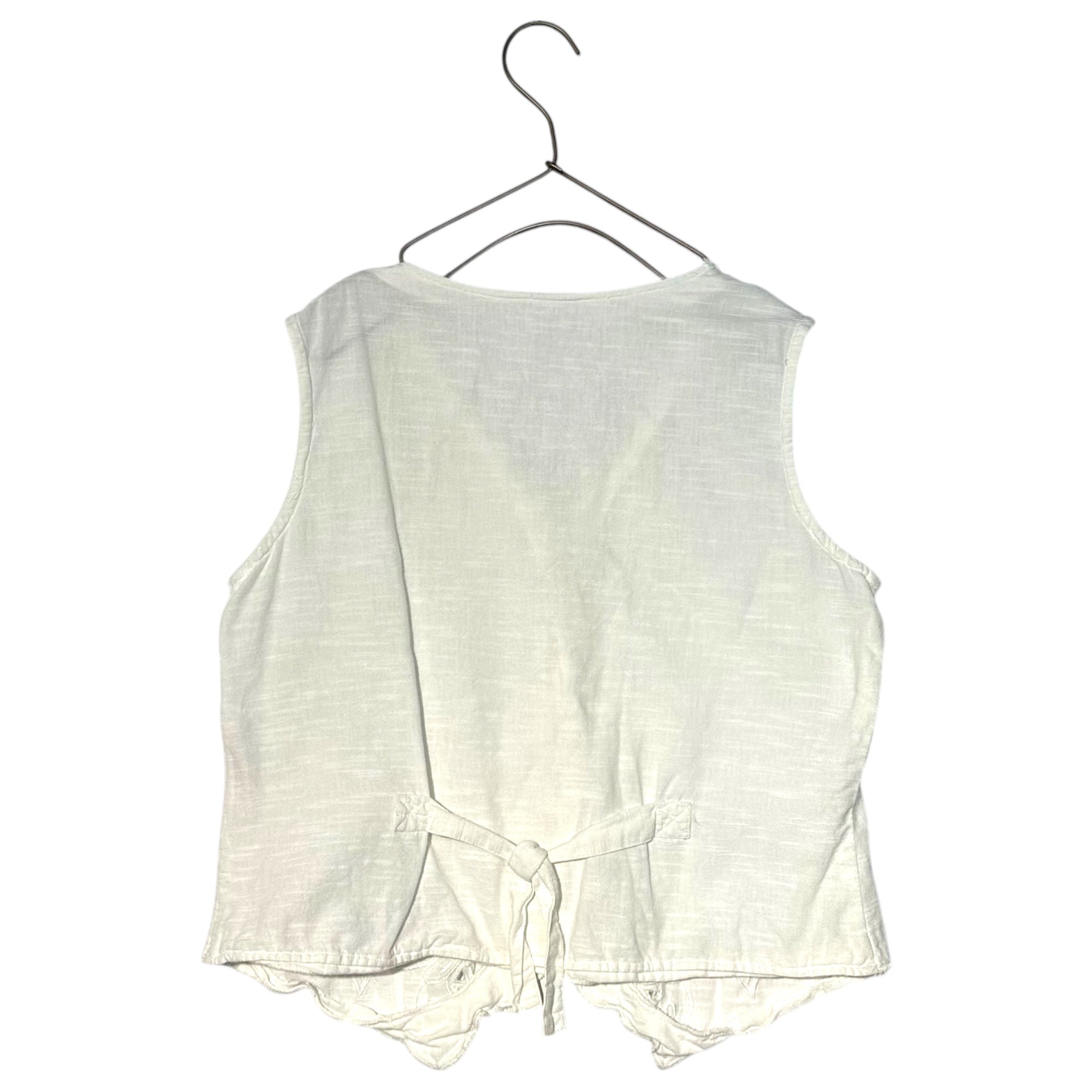 vintage(ヴィンテージ) leaf and flower stich vest blouse リーフと花刺繍のカットワークレース前開きベスト ブラウス 表記無し(Mサイズ程度) ホワイト