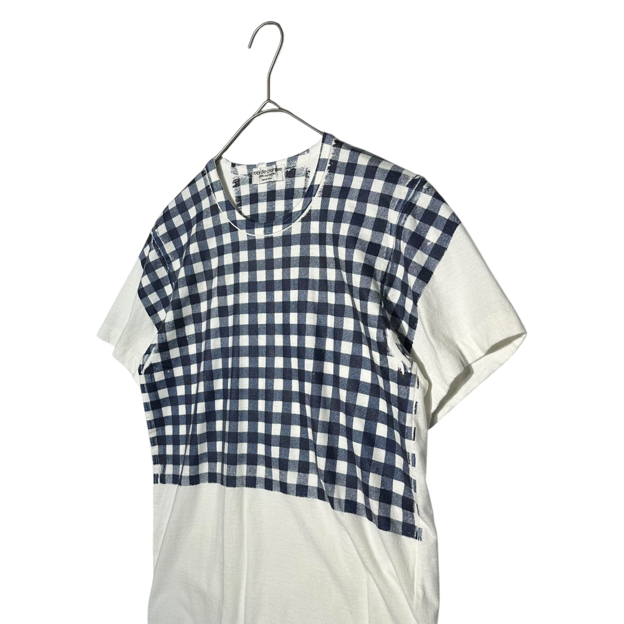 robe de chambre COMME des GARCONS(ローブドシャンブルコムデギャルソン) 99SS Screen Print Gingham Check S/S T-Shirt スクリーン プリント ギンガム チェック 半袖 Tシャツ RT-100150 表記無(M程度) ホワイト×ネイビー AD1998 90's 90年代 ヴィンテージ