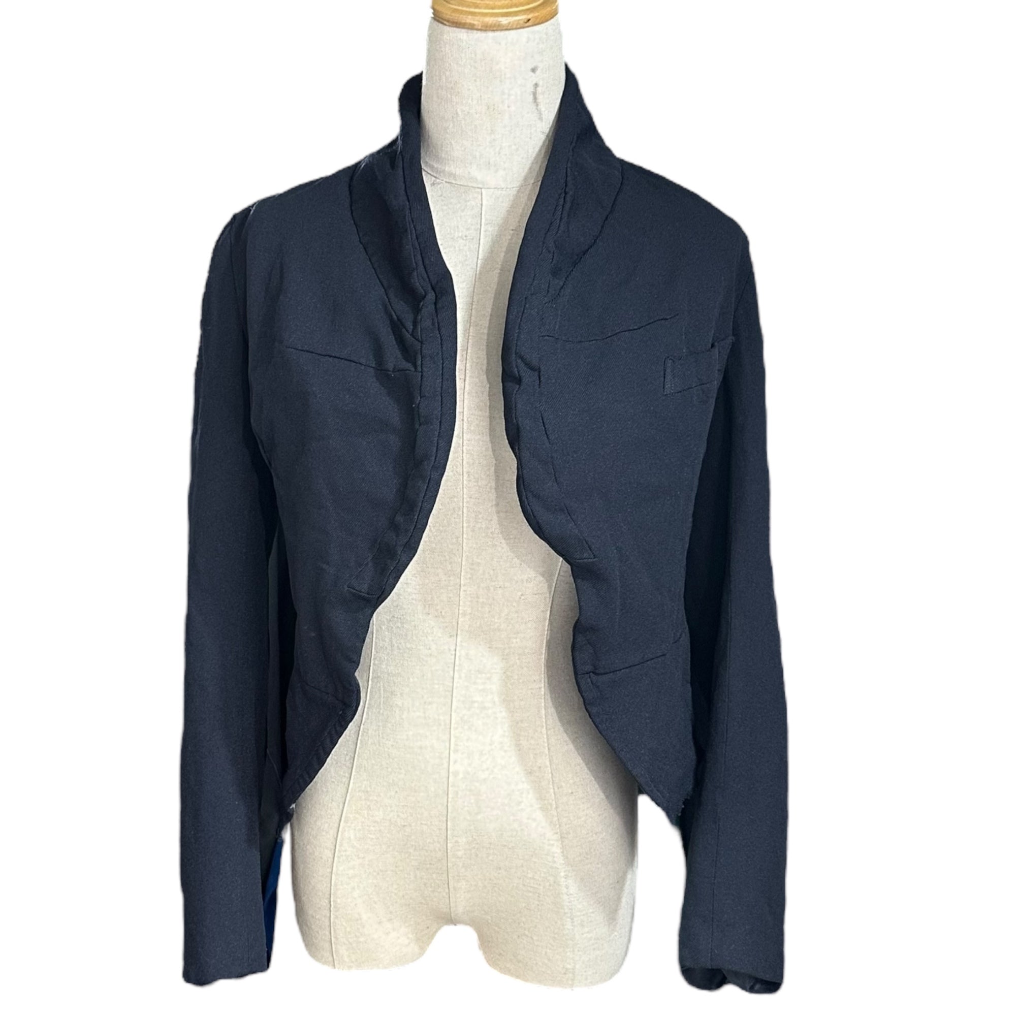 COMME des GARCONS(コムデギャルソン) 04SS Polyester frizzy short length jacket ポリエステル 縮絨 ショート丈 ジャケット GM-J059 S ネイビー AD2003