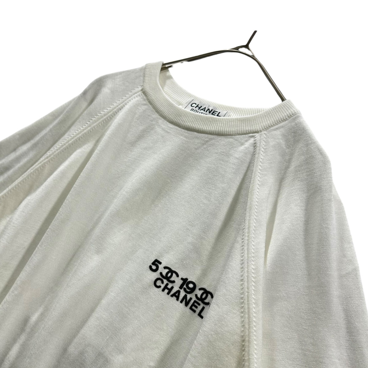 CHANEL(シャネル) Vintage 5-19-31 Chanel-Logo S/S Knit ヴィンテージ 5・19・31 シャネル ロゴ 半袖 ニット 34 ホワイト×ブラック