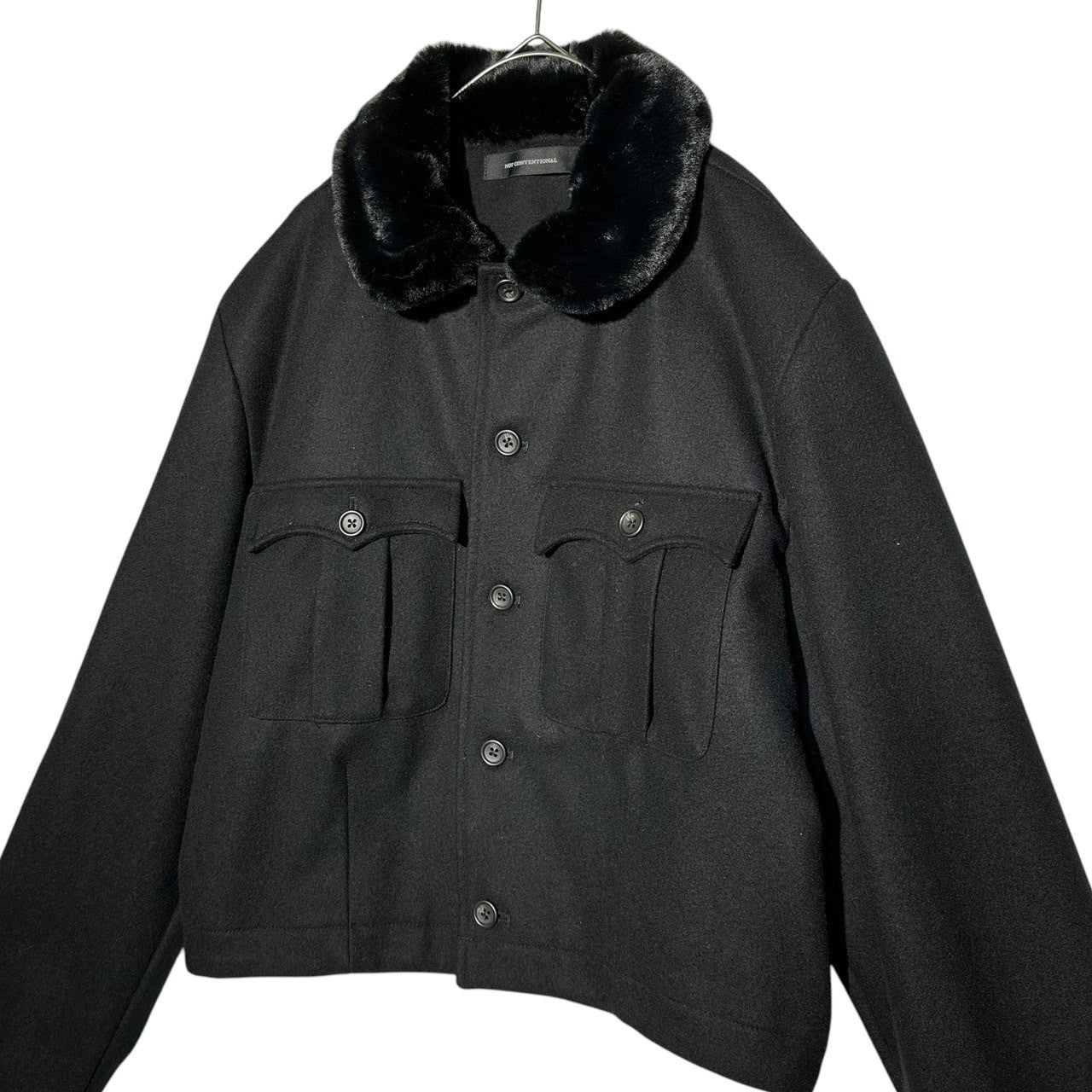 NOT CONVENTIONAL(ノットコンベンショナル) Eco-fur decorative wool short jacket エコファー 装飾 ウール 短丈 ジャケット N22-051-BLK FREE ブラック