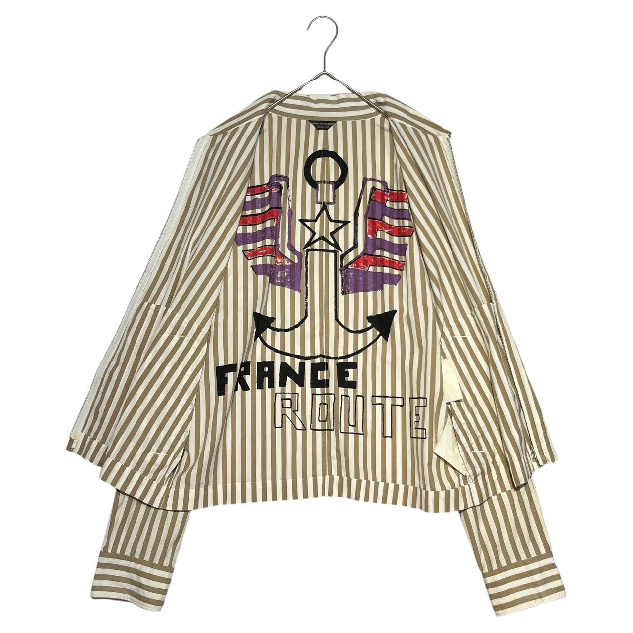 COMME des GARCONS HOMME PLUS(コムデギャルソンオムプリュス) 04SS FRANCE ROUTE ZIP UP SHIRT BLOUSON フランスルート ジップアップ シャツ ブルゾン ストライプ ベージュ×ホワイト AD2003 Simple & Utility期