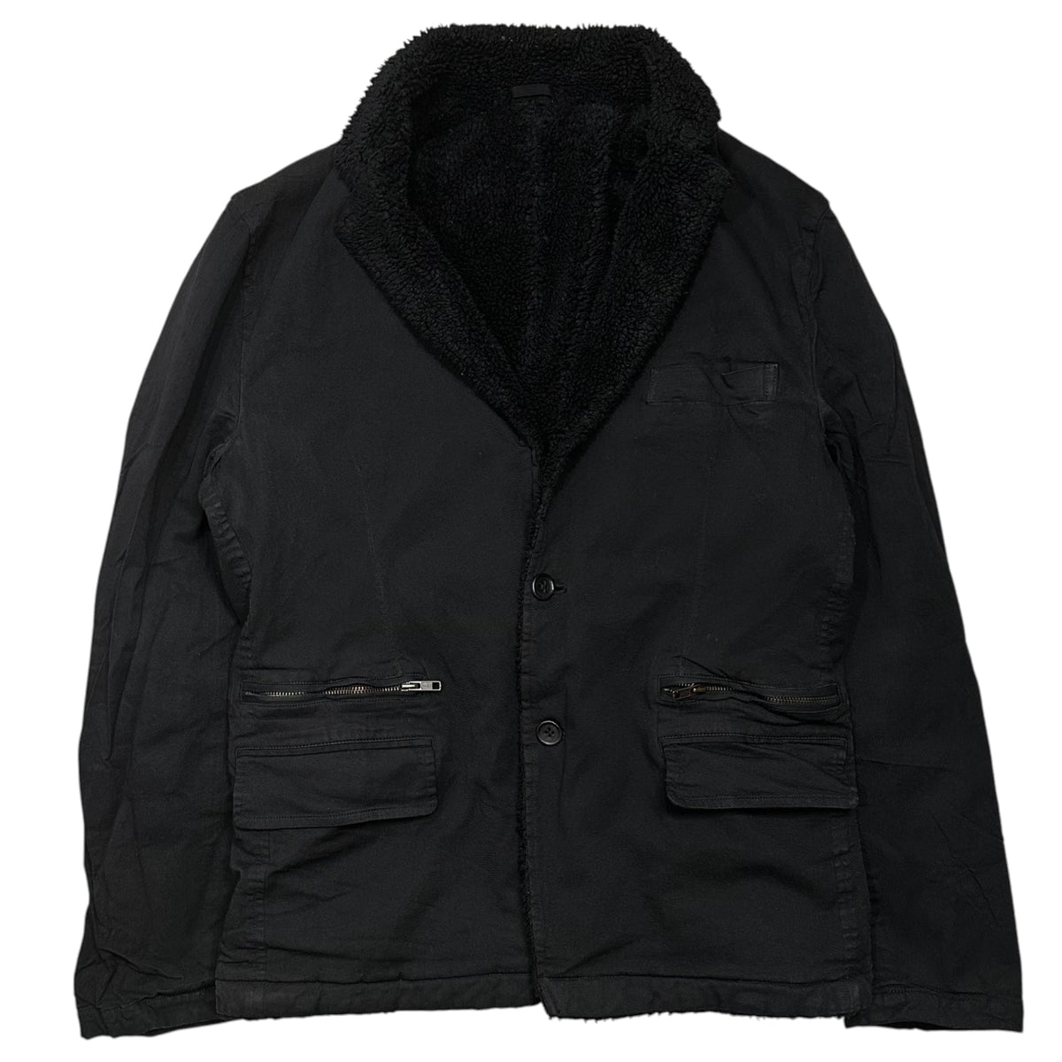 COMME des GARCONS HOMME(コムデギャルソンオム) 2005AW Piece-Dyed Faux Fur-Lined Jacket 製品染め 内ボア ジャケット HP-J049 L ブラック AD2005 00s アーカイブ