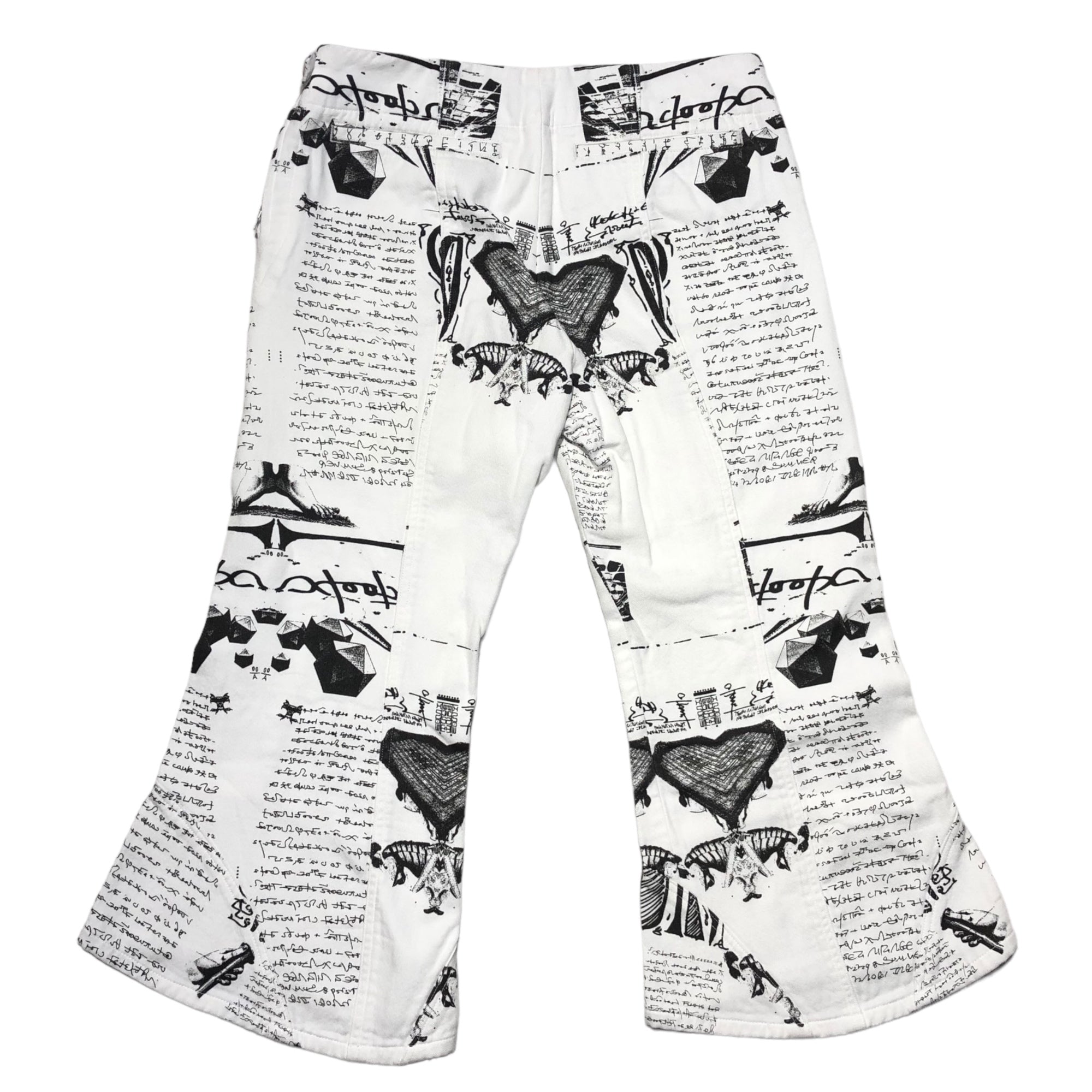 ISSEY MIYAKE(イッセイミヤケ) 93's polish message flare cropped pants/ポーランド語メッセージフレアクロップドパンツ IM31FF049 SIZE 2(M) ホワイト×ブラック