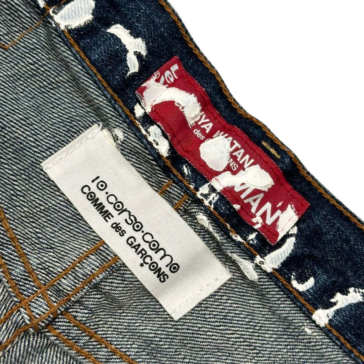 COMME des GARCONS JUNYA WATANABE MAN × Levi's × 10 corso como COMME des GARCONS(コムデギャルソンジュンヤワタナベマン × リーバイス × ドゥエチコルソコモ コムデギャルソン) 2002SS Penki logo Straight-Leg Denim Pants ペンキ ロゴ ストレート デニム パンツ SE-P201 30 インディゴ×ホワイト AD2001 00s アーカイブ 稀少