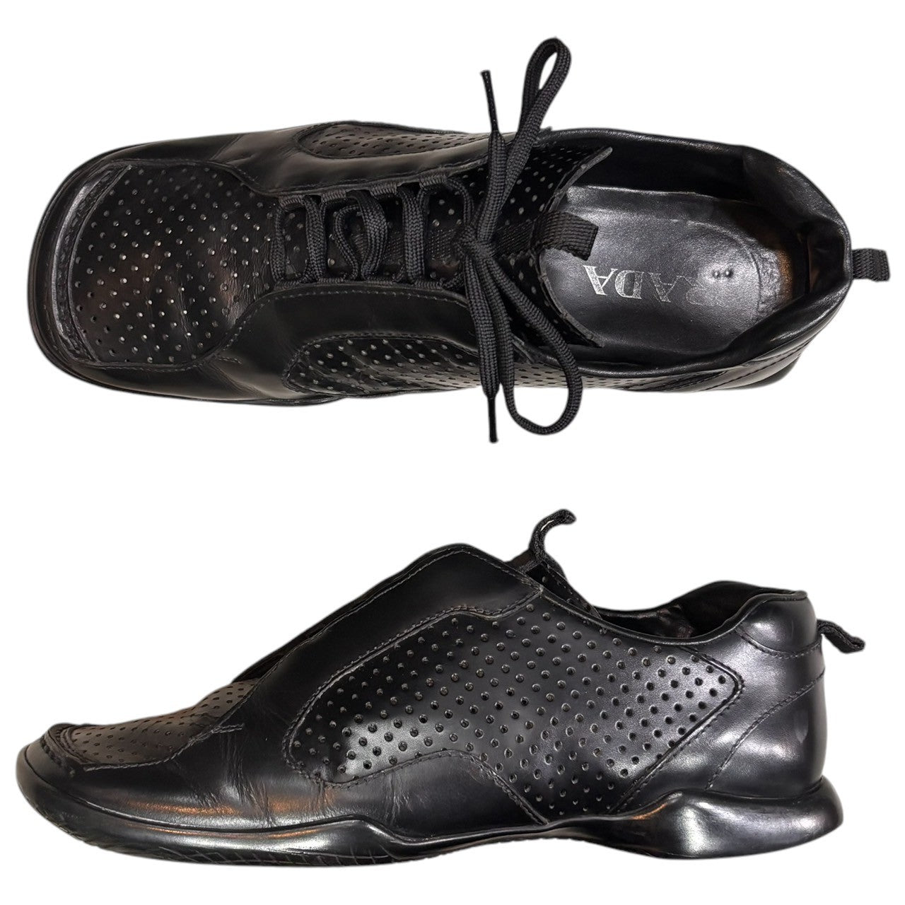 PRADA(プラダ) 00's Perforated leather square toe shoes パンチング レザー スクエア トゥ シューズ 7 1/2(26.5cm程度) ブラック スニーカー