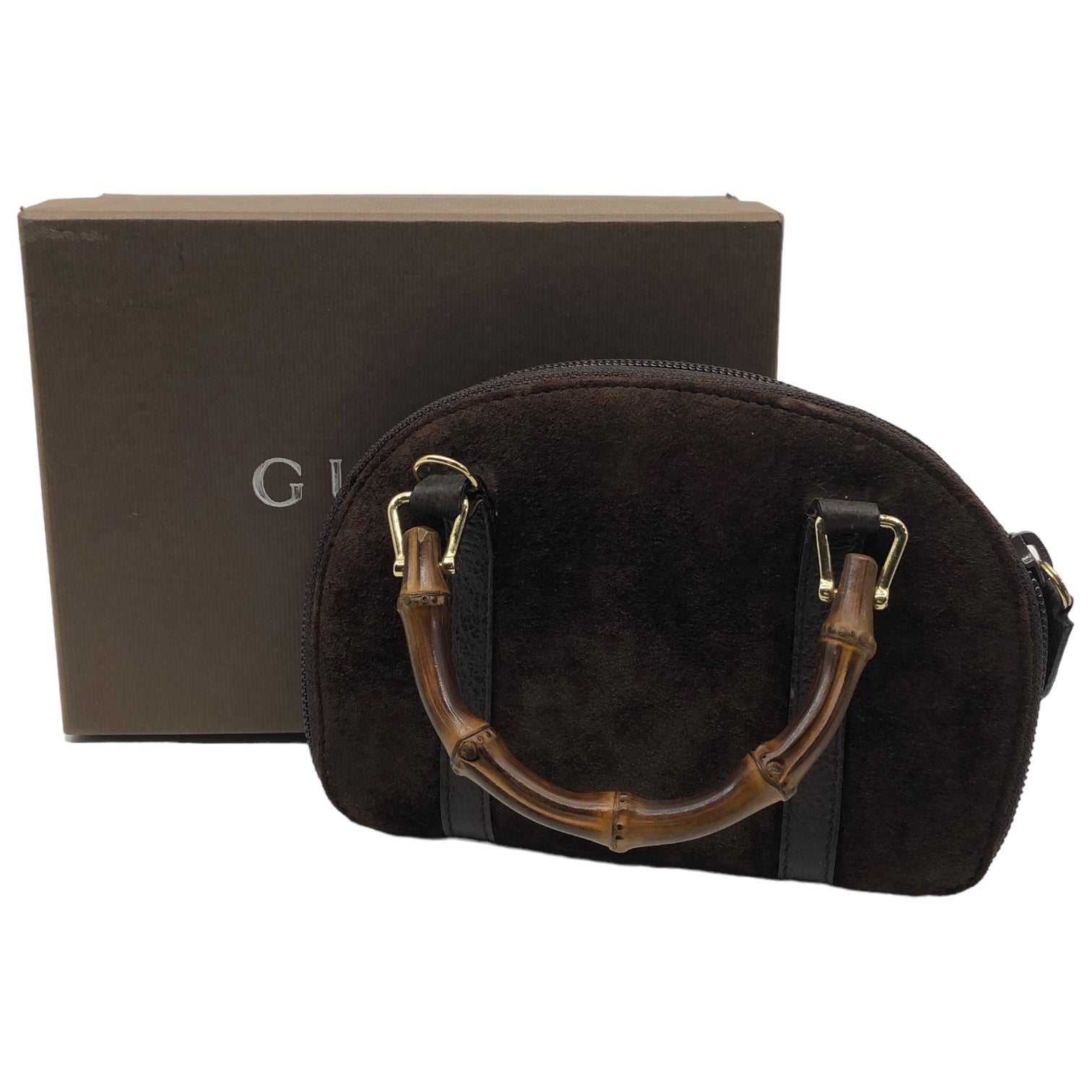 GUCCI(グッチ) OLD GUCCI 2WAY mini suede bamboo shoulder bag ミニ スウェード バンブー ショルダー バッグ 913021-620306 ブラウン 箱付き