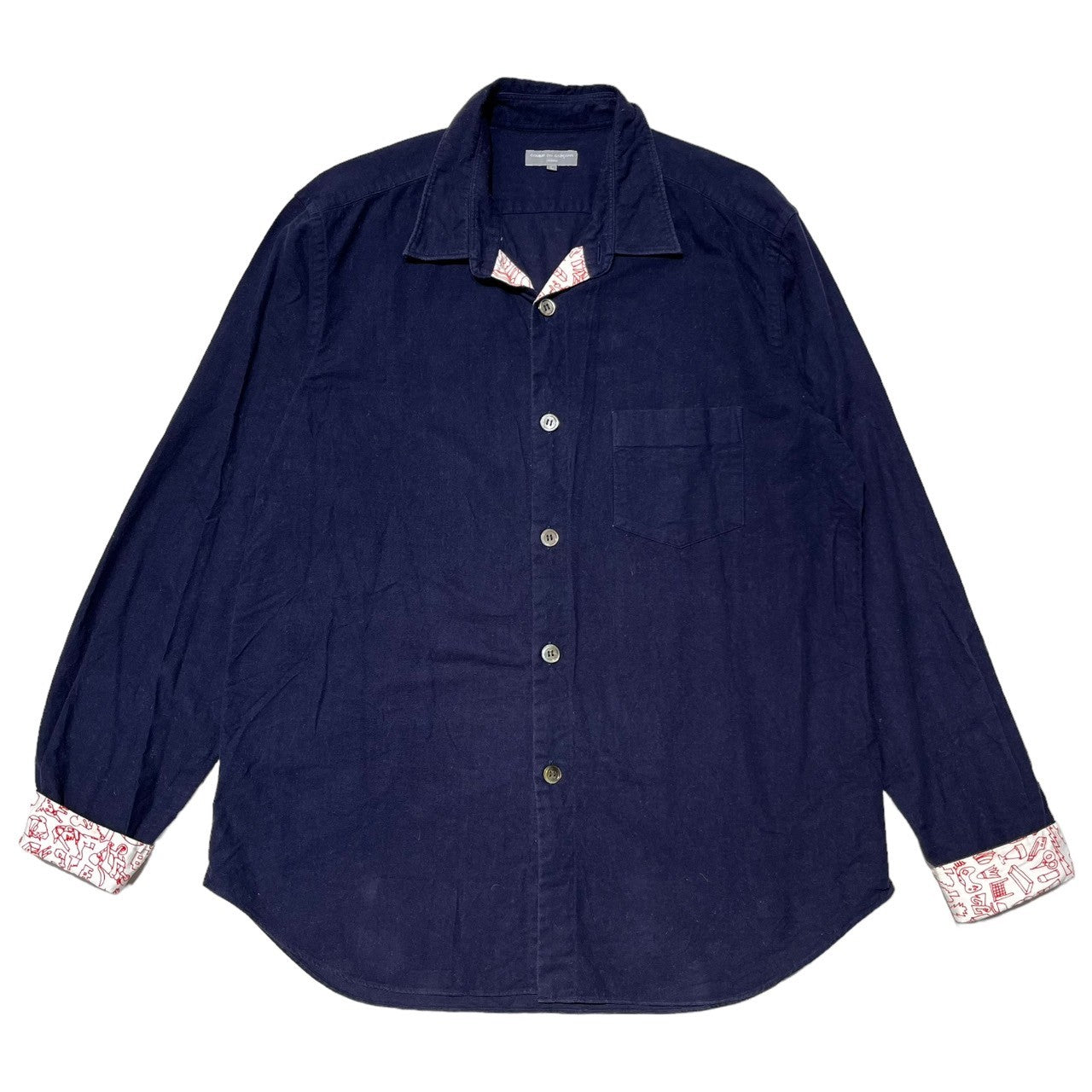 COMME des GARCONS HOMME(コムデギャルソンオム) 03AW Lining pattern moleskin type shirt 裏地柄 モールスキンタイプ シャツ 田中オム 表記無し(FREE) ネイビー×ホワイト×レッド