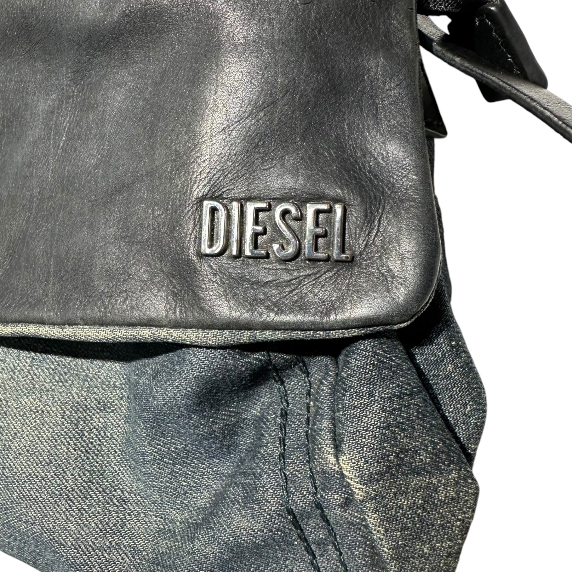 DIESEL(ディーゼル) 00's Denim Leather Studded Shoulder Bag デニム レザー スタッズ ショルダー バッグ インディゴ×ブラック