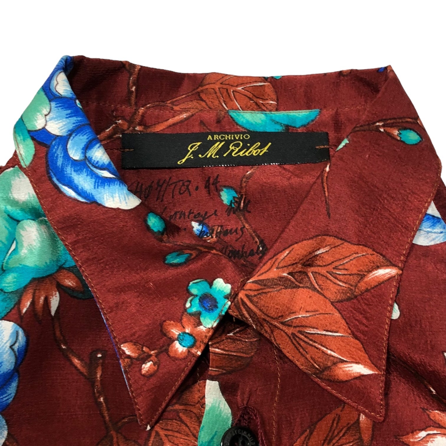 ARCHIVIO J.M.Ribot(アルキビオ J.M.リボット) FLOWER SILK SHIRT フラワー シルク シャツ 44(S程度) レッド ヴィンテージ シルク