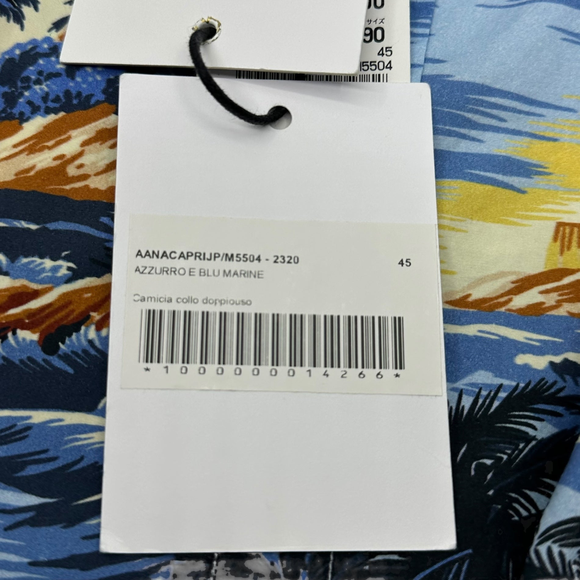 DOPPIAA(ドッピアアー) AZZURRO E BLU MARINE SHIRT ビーチ プリント 長袖 シャツ 241-31403-690 45 ブルー 参考定価41800円