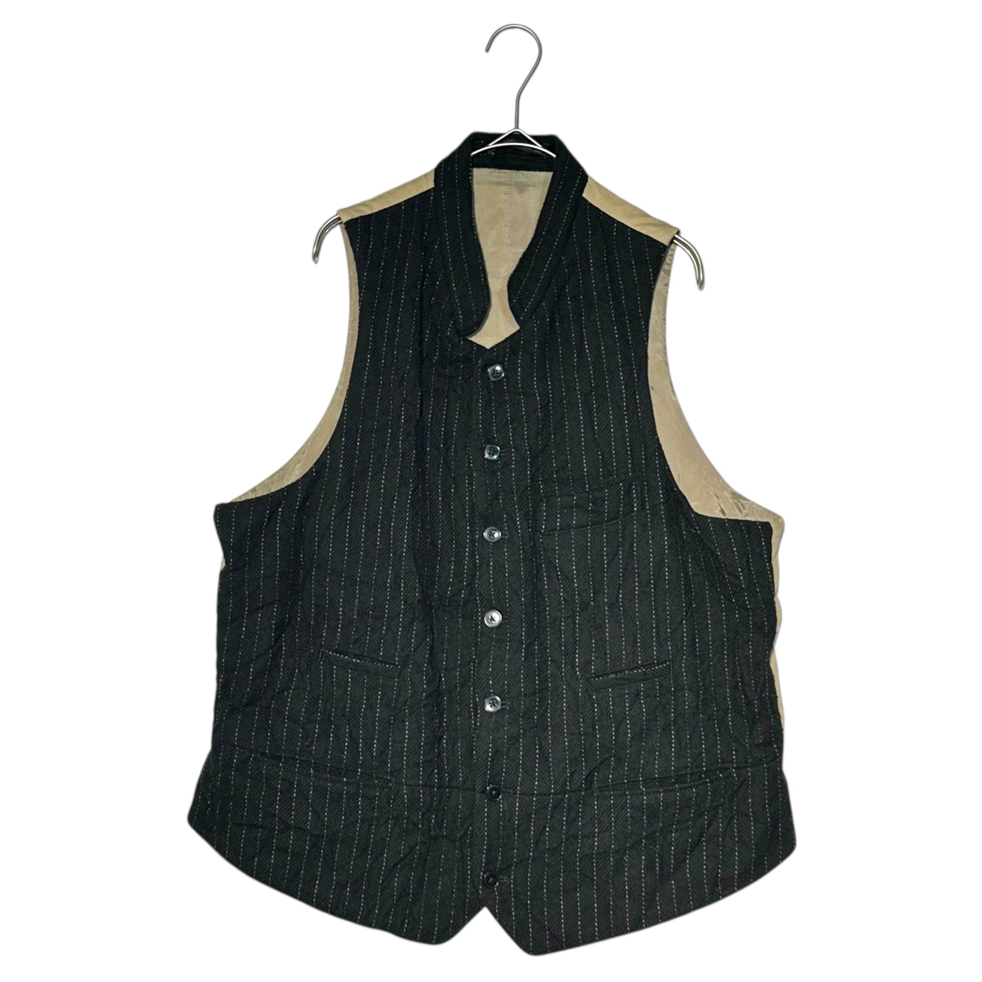 YOHJI YAMAMOTO POUR HOMME(ヨウジヤマモトプールオム) 11AW Wool Stripe Wrinkle-Finish Gilet ウール ストライプ シワ加工 ジレ HP-V12-116 3(M程度) ブラック ベスト