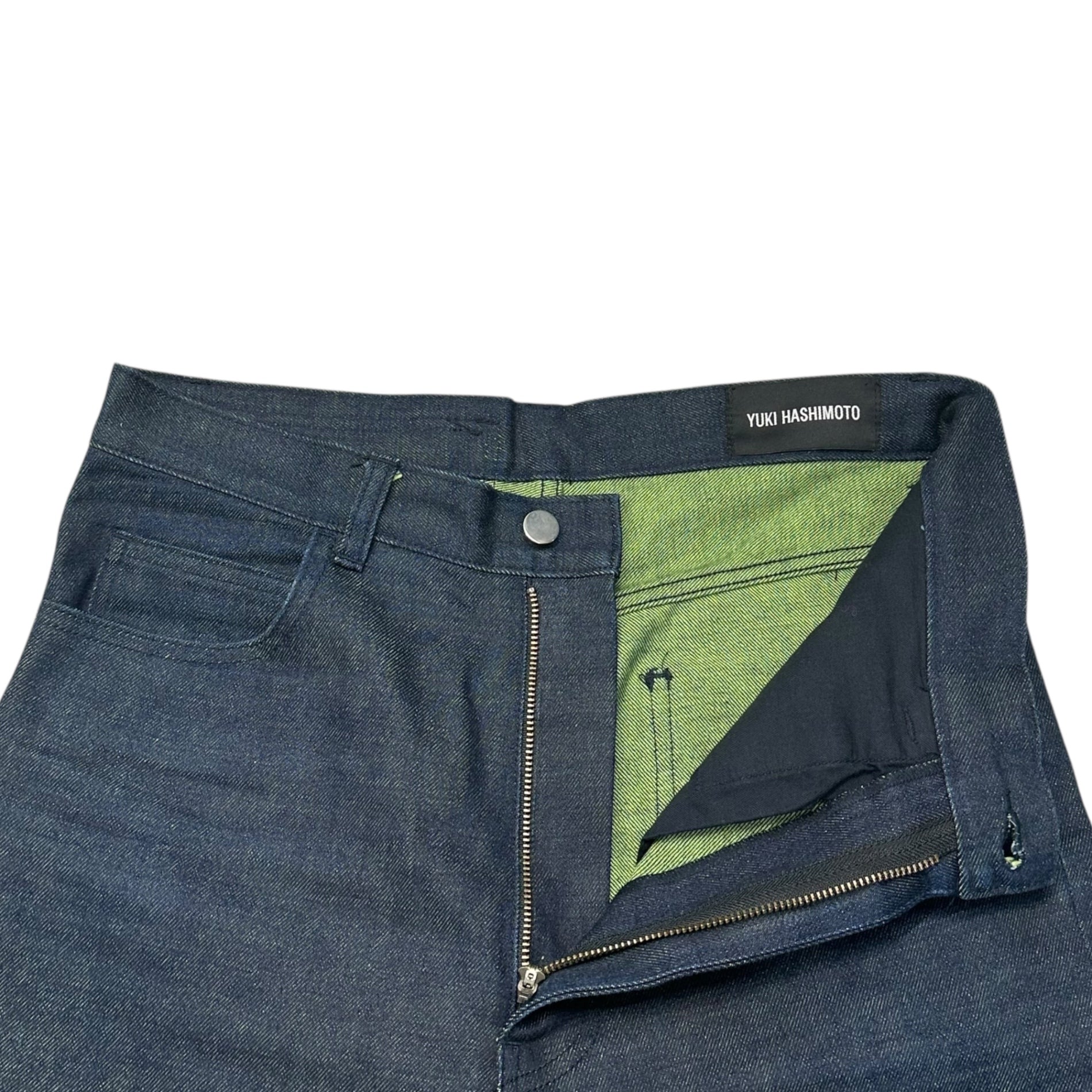 YUKI HASHIMOTO(ユウキハシモト) WORK DETAIL JEANS NAVY × GREEN ワークディテール ジーンズ デニム ロールアップ 201-01-0204 46(S~M程度) インディゴ