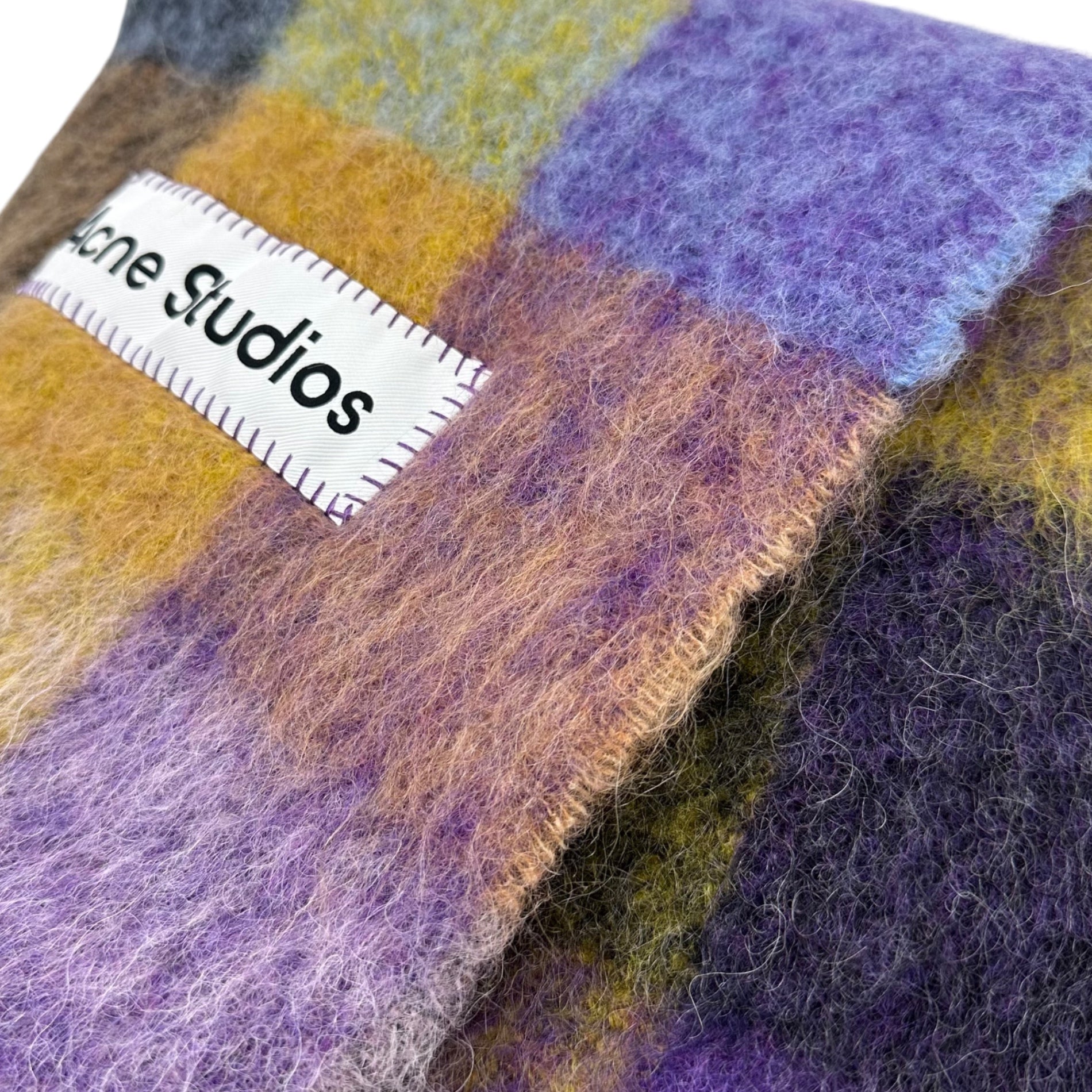 Acne Studios(アクネストゥディオズ) mohair check scarf モヘア チェック マフラー CA0084- パープル×イエロー 大判