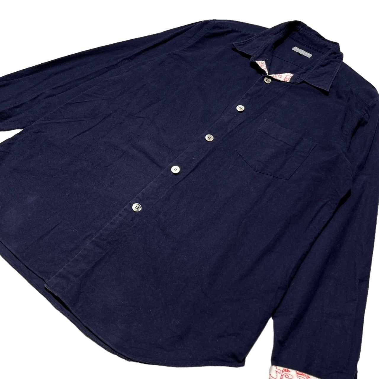 COMME des GARCONS HOMME(コムデギャルソンオム) 03AW Lining pattern moleskin type shirt 裏地柄 モールスキンタイプ シャツ 田中オム 表記無し(FREE) ネイビー×ホワイト×レッド