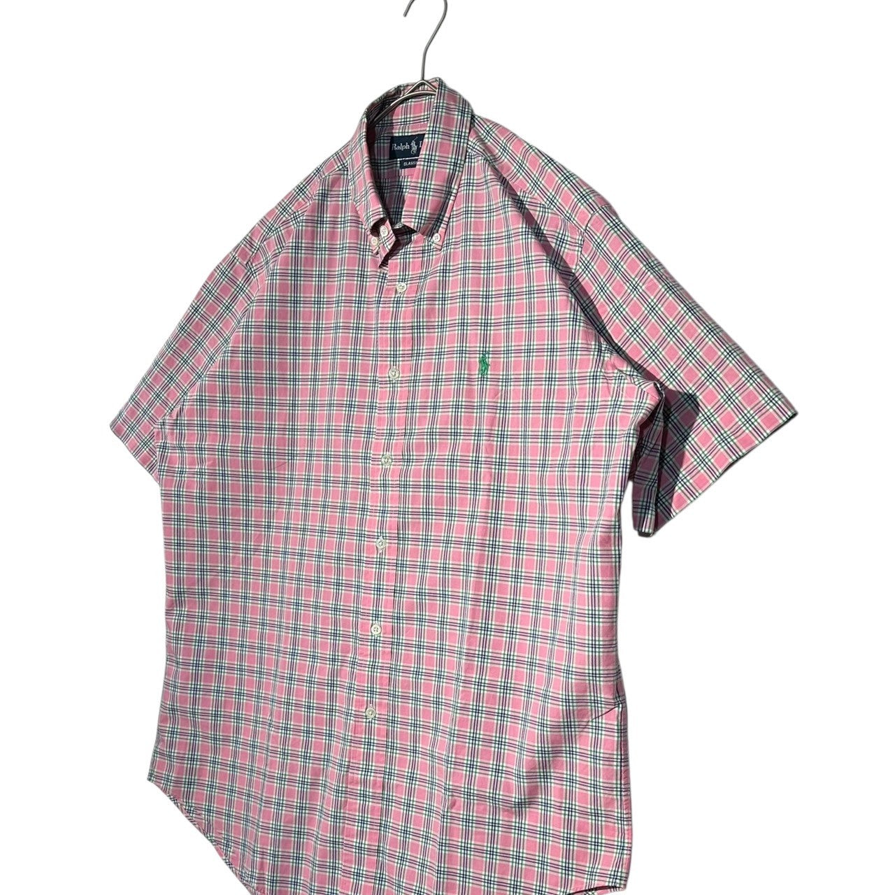 RALPH LAUREN(ラルフローレン) Logo embroidered S/S check shirt ロゴ 刺繍 半袖 チェック シャツ M ピンク