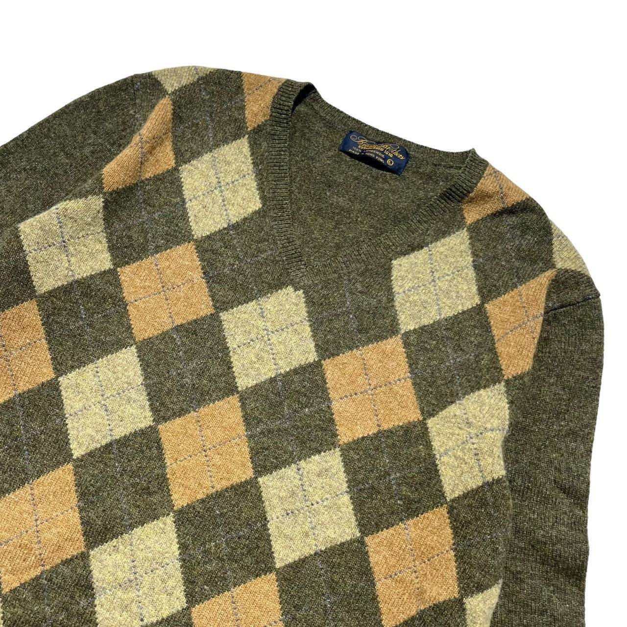 BROOKS BROTHERS(ブルックスブラザーズ) 90's Argyle wool V-neck knit アーガイル ウール Vネック ニット L オリーブ ヴィンテージ 90年代