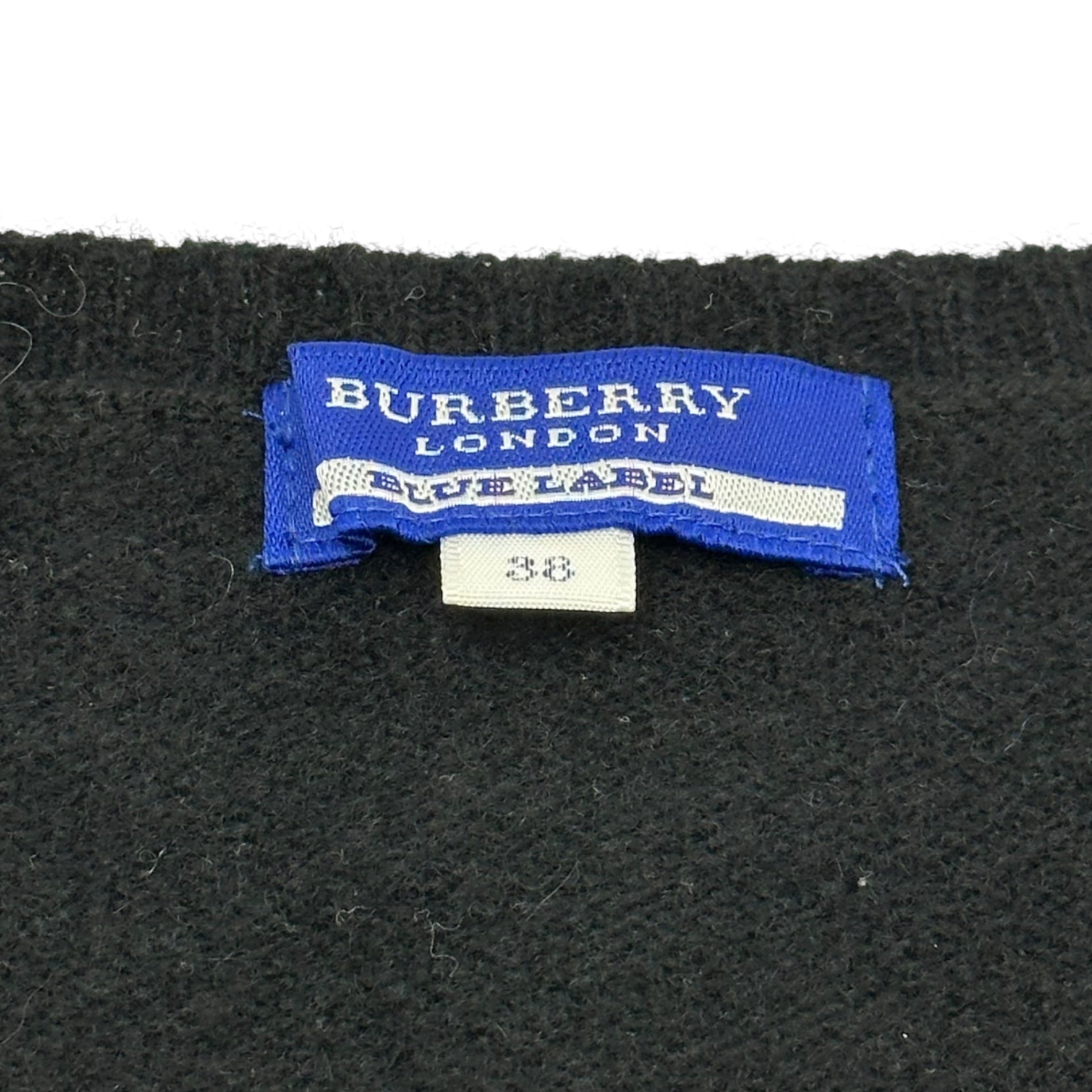 BURBERRY BLUE LABEL(バーバリーブルーレーベル) Shoulder Ribbon One-Point Logo Short-Sleeved Crew Neck Knit 肩 リボン ワンポイント ロゴ 半袖 クルーネック ニット FBF70-769-09 38(M程度) ブラック