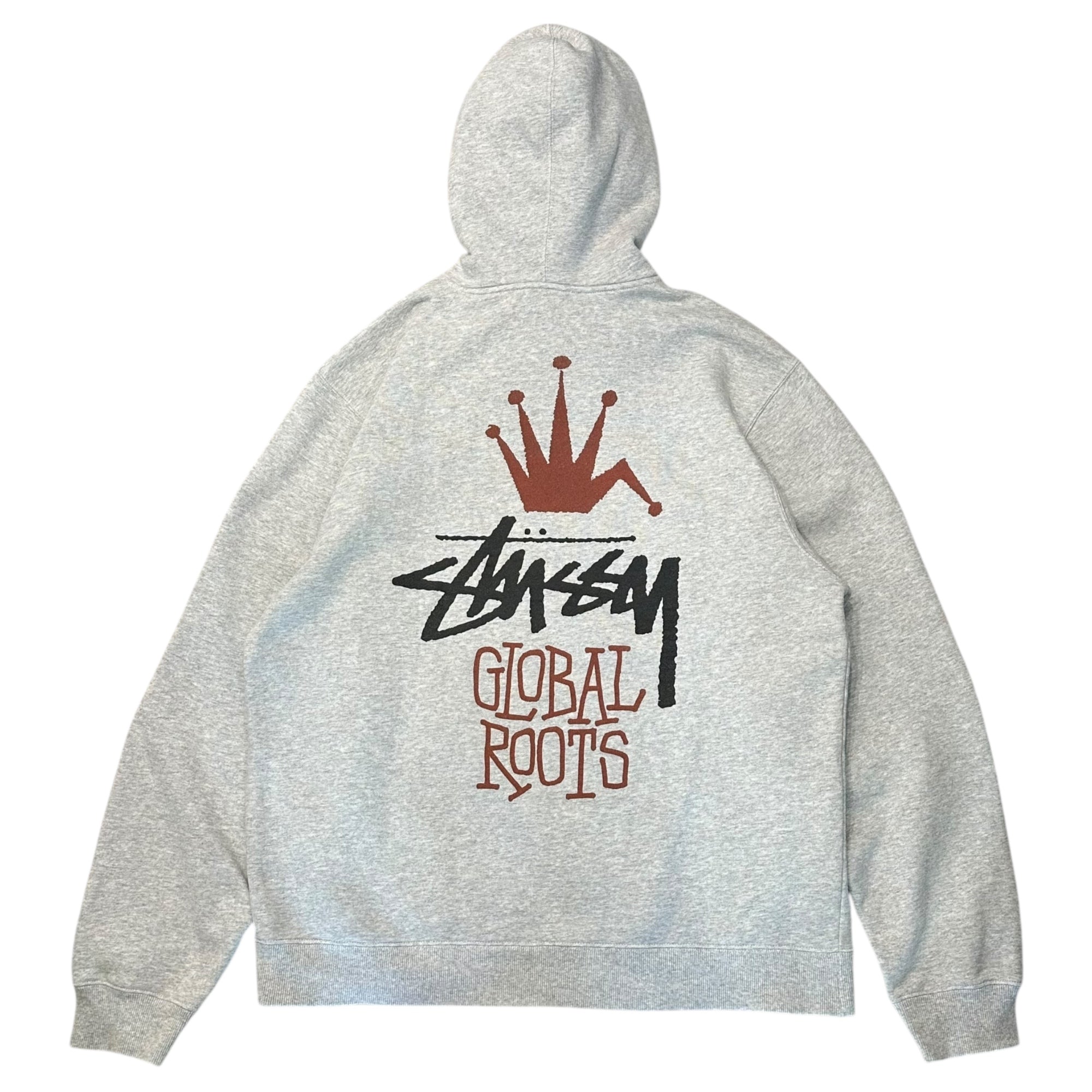 STUSSY(ステューシー) Global Roots Hoodie ロゴプリント プルオーバー パーカー XL ライトグレー