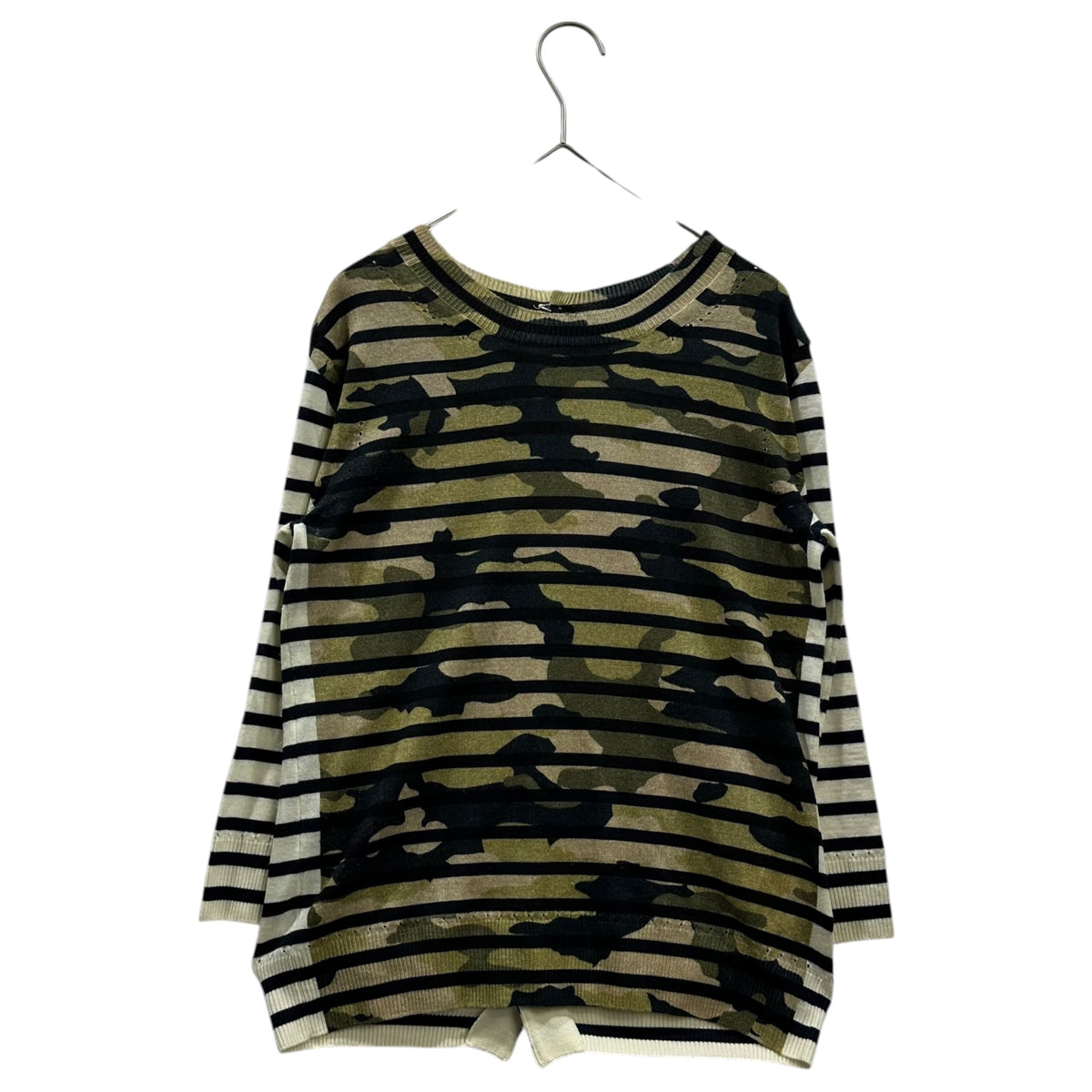 TAO COMME des GARCONS(タオコムデギャルソン) 2009SS Camouflage-Border Back-Button Knit カモフラ ボーダー バック ボタン ニット 3C-N004 S アイボリー×ネイビー×カーキ AD2008 00s アーカイブ
