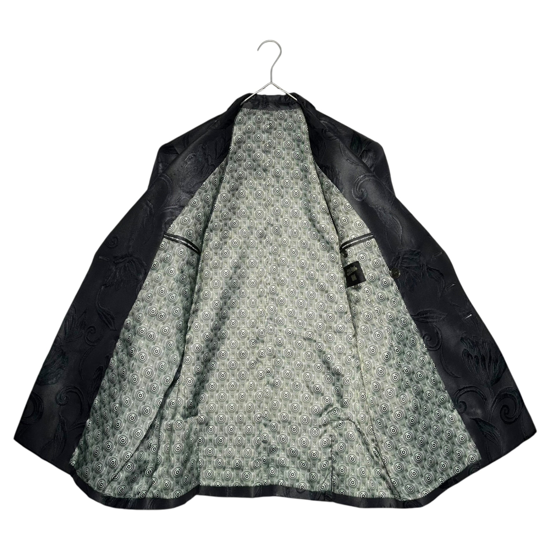 Jean Paul GAULTIER HOMME(ジャンポールゴルチエオム) Flower jacquard double-breasted tailored jacket フラワー ジャガード ダブル テーラード ジャケット JK.JG.LA1018 50(L程度) ブラック×グリーン アーカイブ