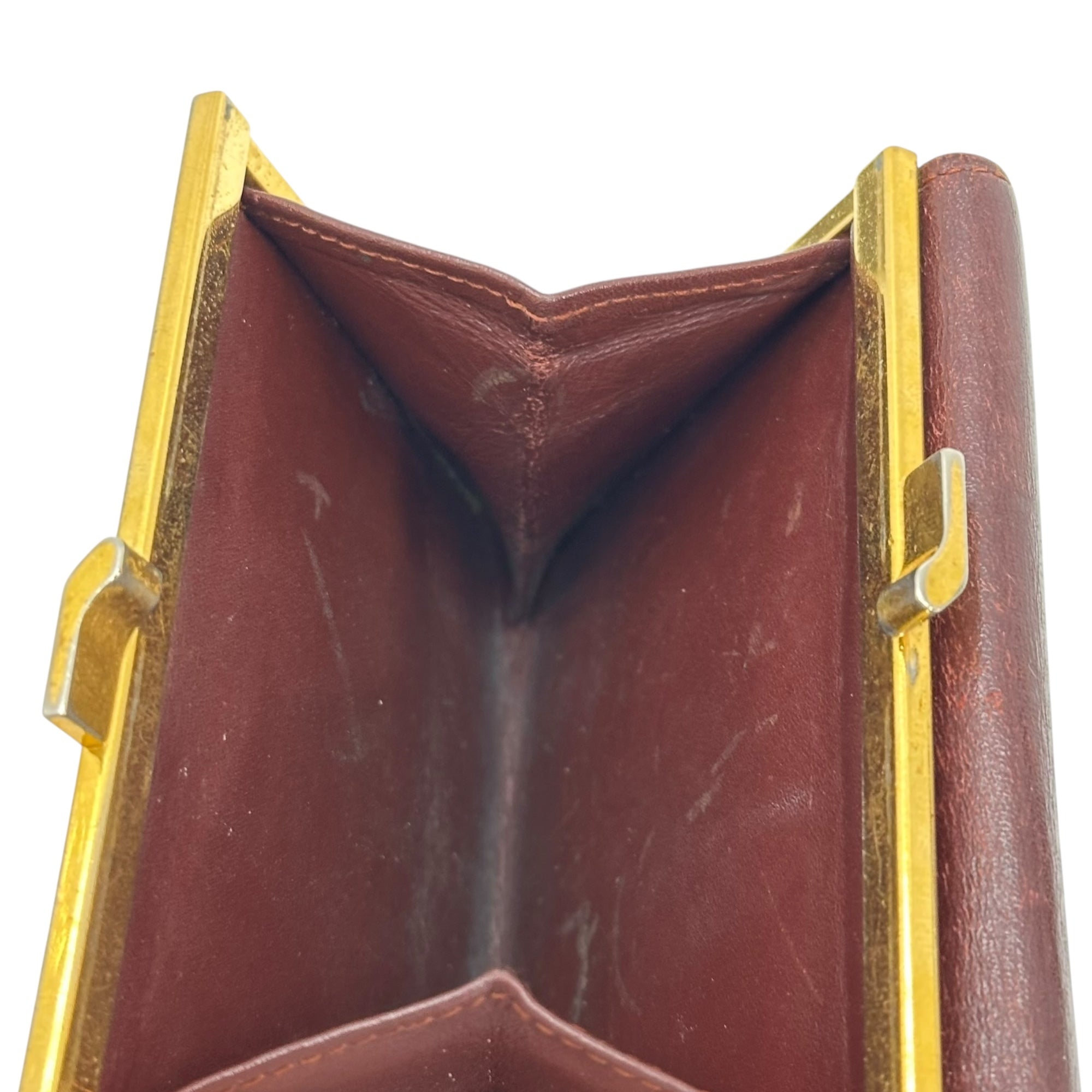 Cartier(カルティエ) Foldable wallet with snap closure がま口 三つ折り 財布 ボルドー