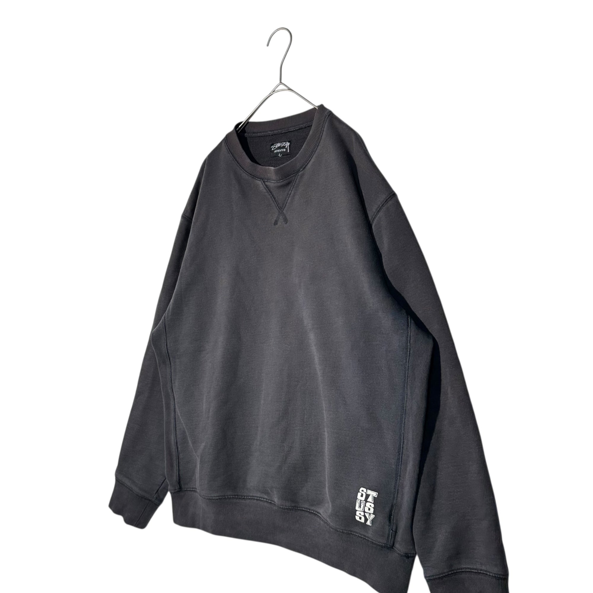 STUSSY(ステューシー) One Point Logo Faded Black Crew Neck Sweatshirt ワンポイント ロゴ フェードブラック クルーネック スウェット L ブラック