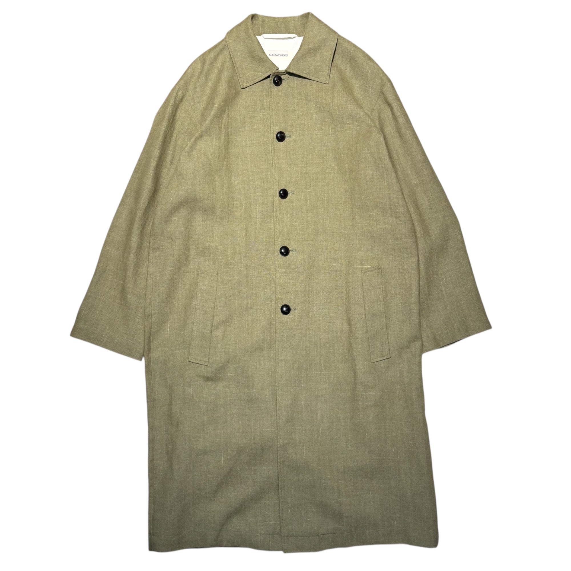 NAMACHEKO(ナマチェコ) Linen Cotton Stand Collar Coat リネン コットン ステンカラー コート XS オリーブ