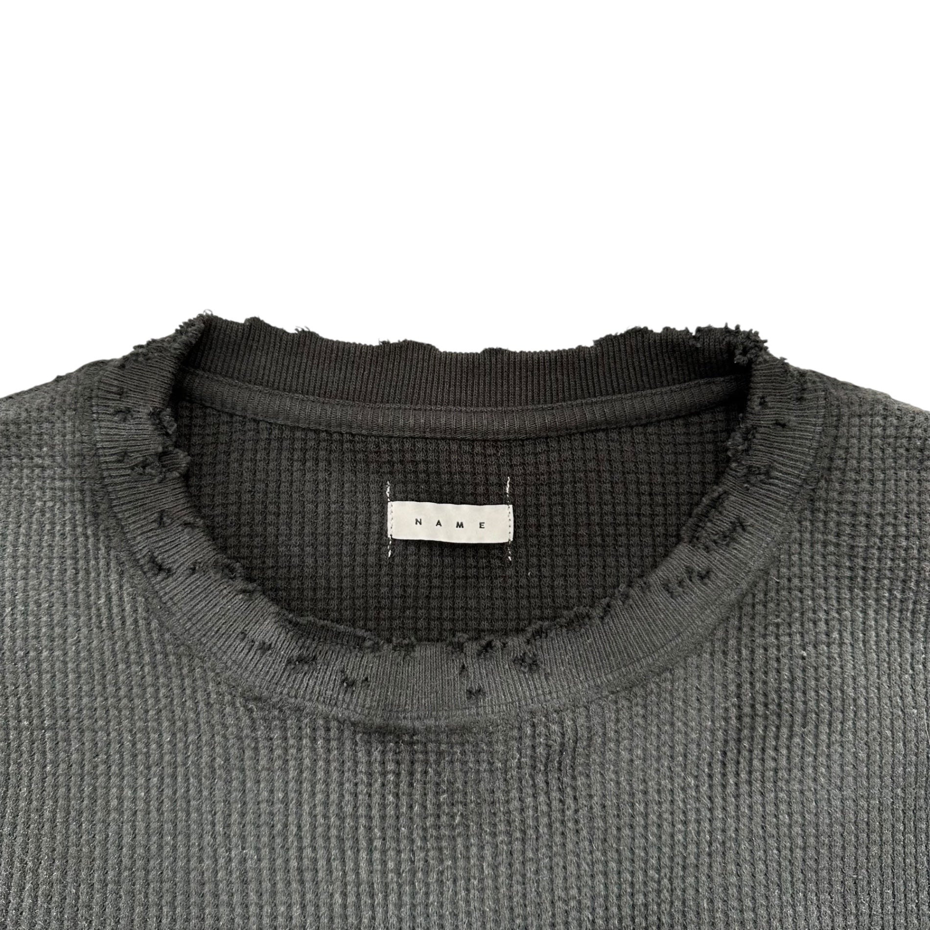 Name.(ネーム) WAFFLE TAPED LOOSE SLEEVE DAMAGE TEE ワッフル テープ ルーズスリーブ ダメージ Tシャツ NMCU-FI004 2 ブラック 長袖