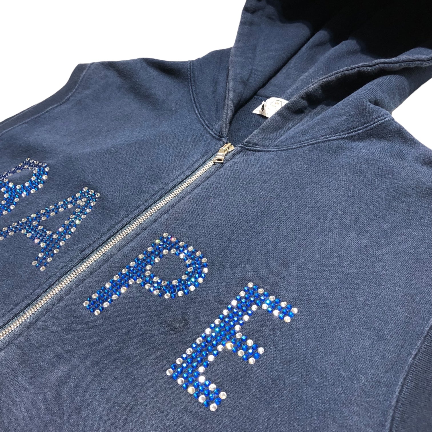 A BATHING APE(アベイシングエイプ) 00's zip hoodie vest SWAROVSKI ジップ フーディー ベスト スワロフスキー ノースリーブパーカー L ネイビー