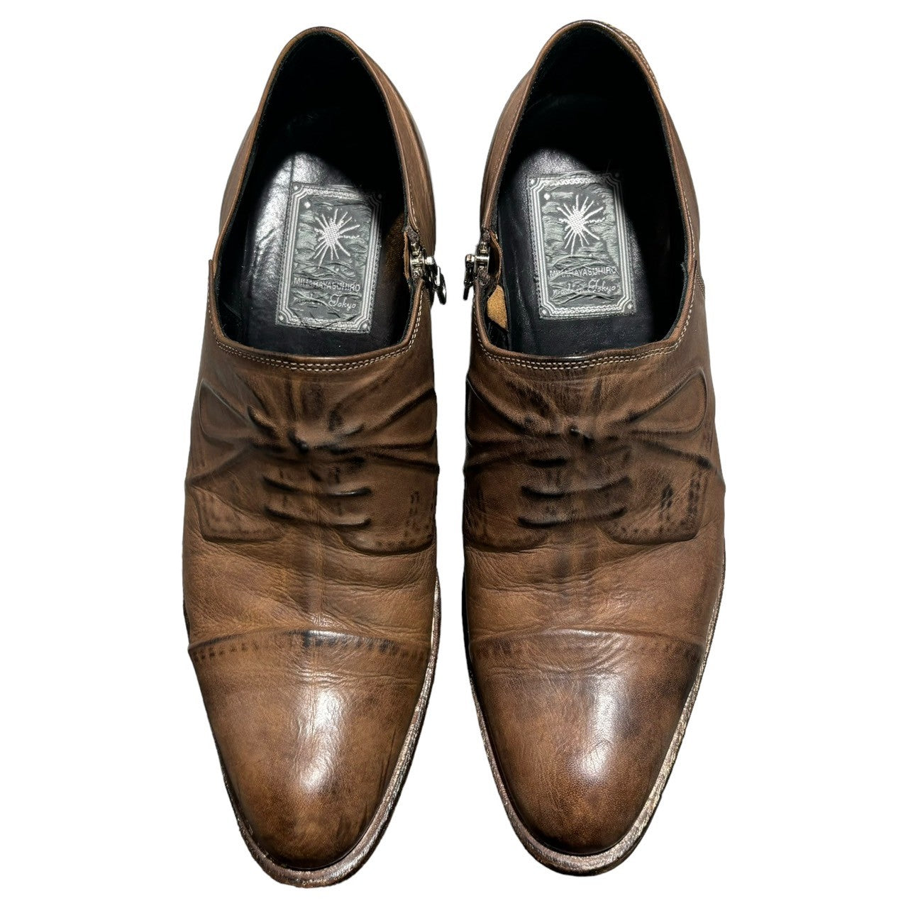 MIHARA YASUHIRO(ミハラヤスヒロ) 00's Broiled side zip leather shoes 炙り出し サイドジップ レザー シューズ 26cm ブラウン ARCHIVE