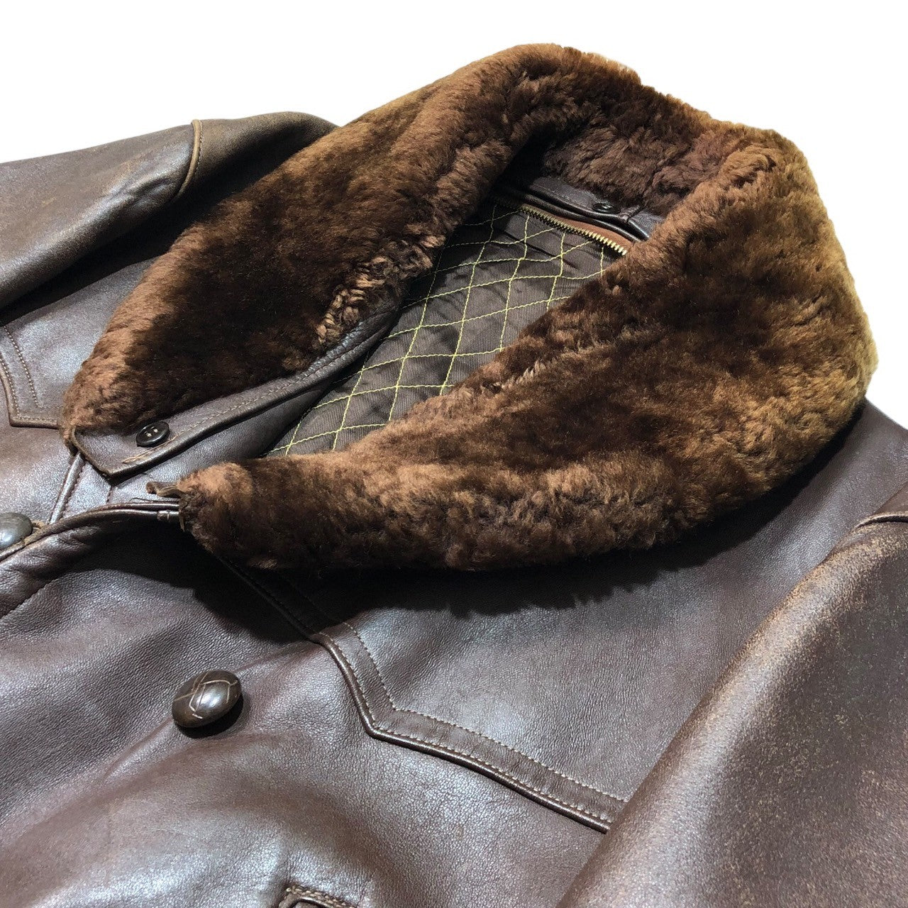 VINTAGE(ヴィンテージ) 60's ~ shearling fur leather gang coat ムートン ファー レザー ギャング コート 60年代~ ECLAIR ZIP ファスナー ジャケット 表記無し(L程度) ブラウン
