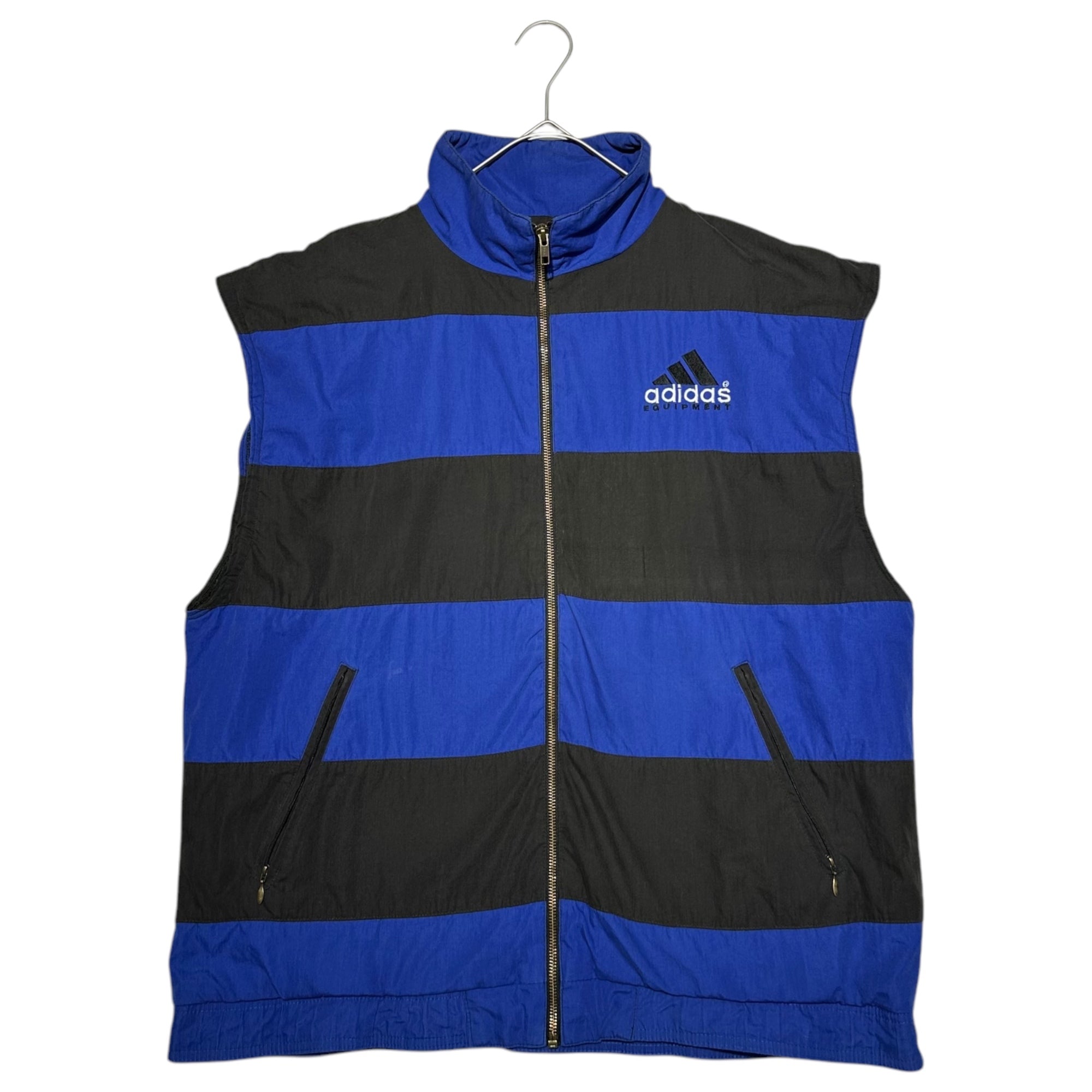 adidas(アディダス) 90's One-point logo border zip-up vest ワンポイントロゴ ボーダー ジップアップ ベスト 90年代 Y2K B-BOY L(実寸XL程度) ブルー×ブラック