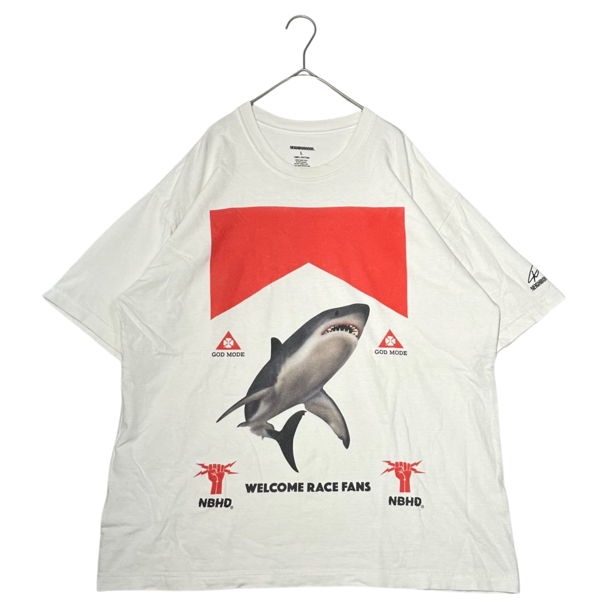 NEIGHBORHOOD(ネイバーフッド) 23SS × David Gwyther NH X DSC CREWNECK SS-3 グラフィック プリント Tシャツ 231PCDSN-CS03 L ホワイト 鮫 サメ